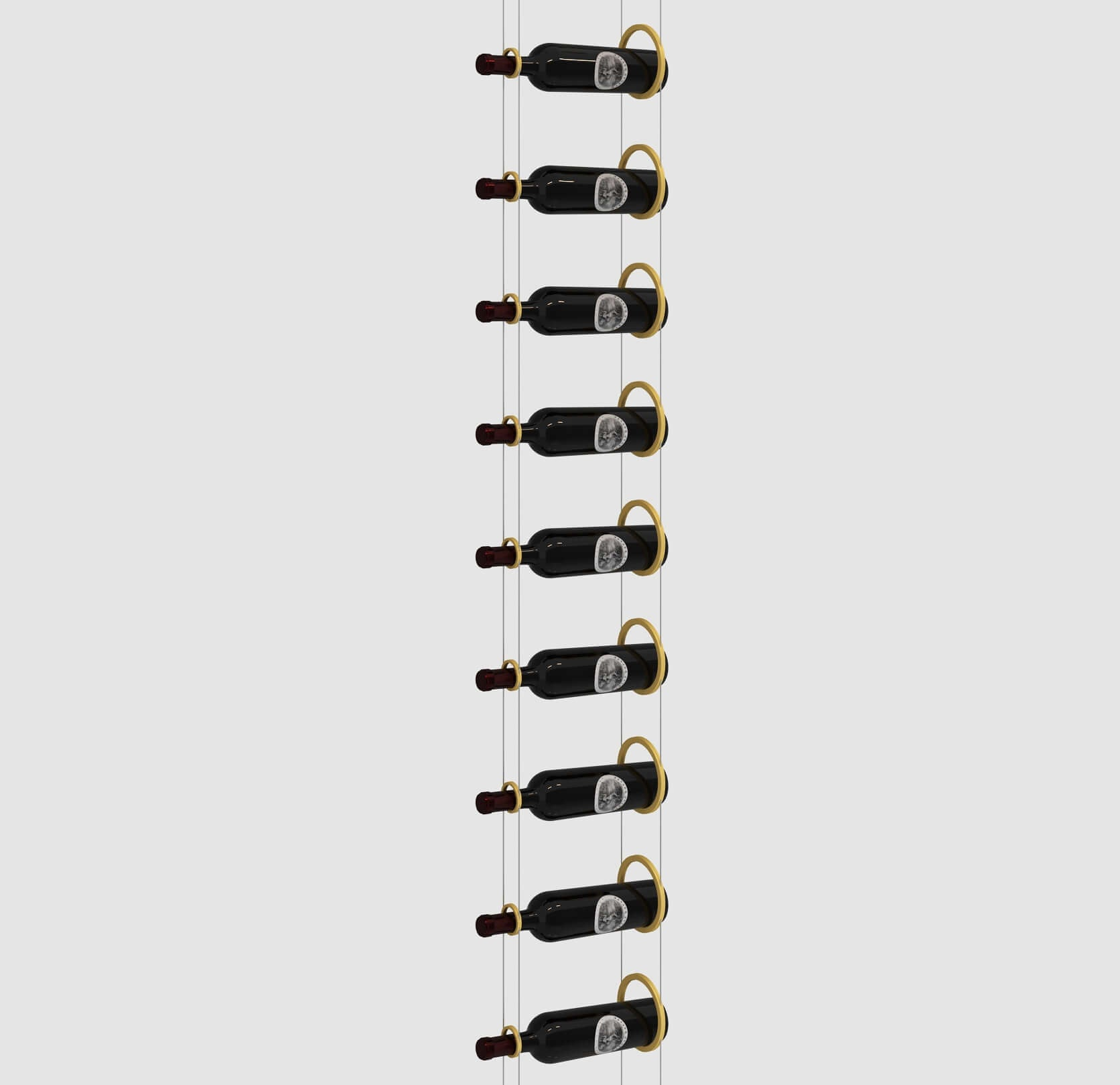 Vertical wine rack with bottles on a white background