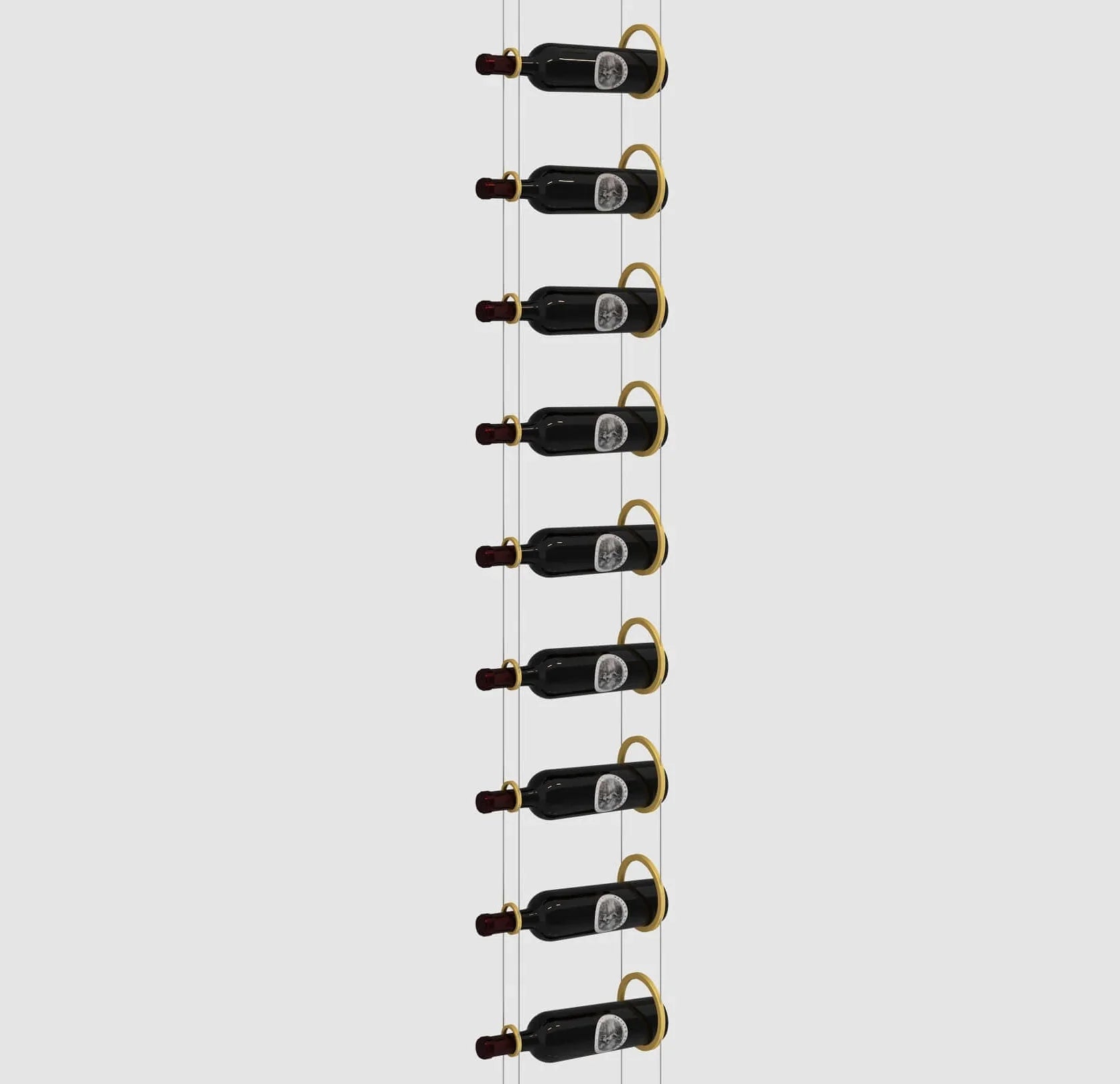 Vertical wine rack with bottles on a white background