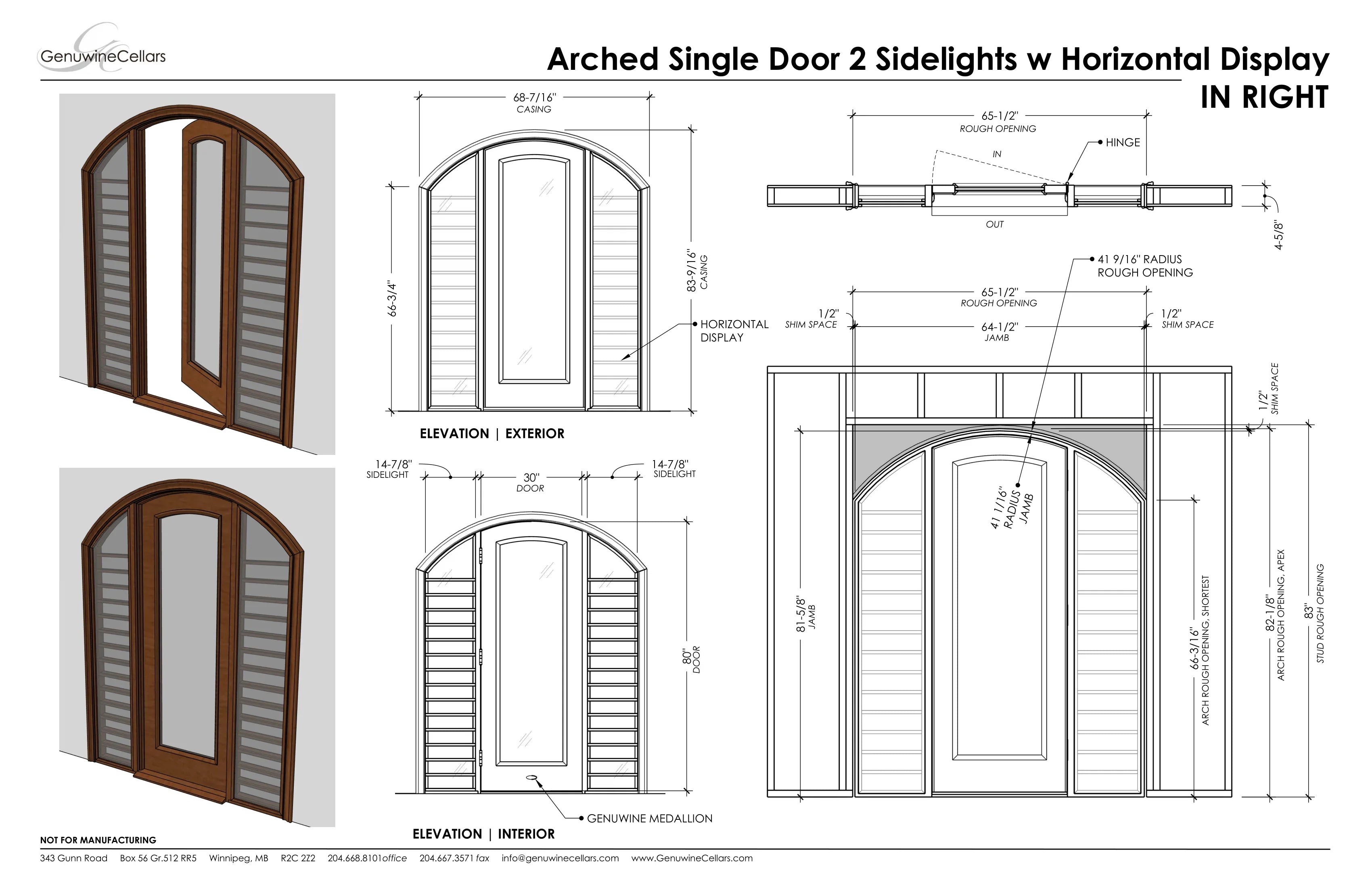 Arched Full Glass Door, 2 Sidelights w/ Horizontal Displays Cherry with Lacquer / IN / LEFT-Cherry with Lacquer / IN / RIGHT-Cherry with Lacquer / OUT / LEFT-Cherry with Lacquer / OUT / RIGHT-Cherry NO Lacquer / IN / LEFT Genuwine Cellars Reserve