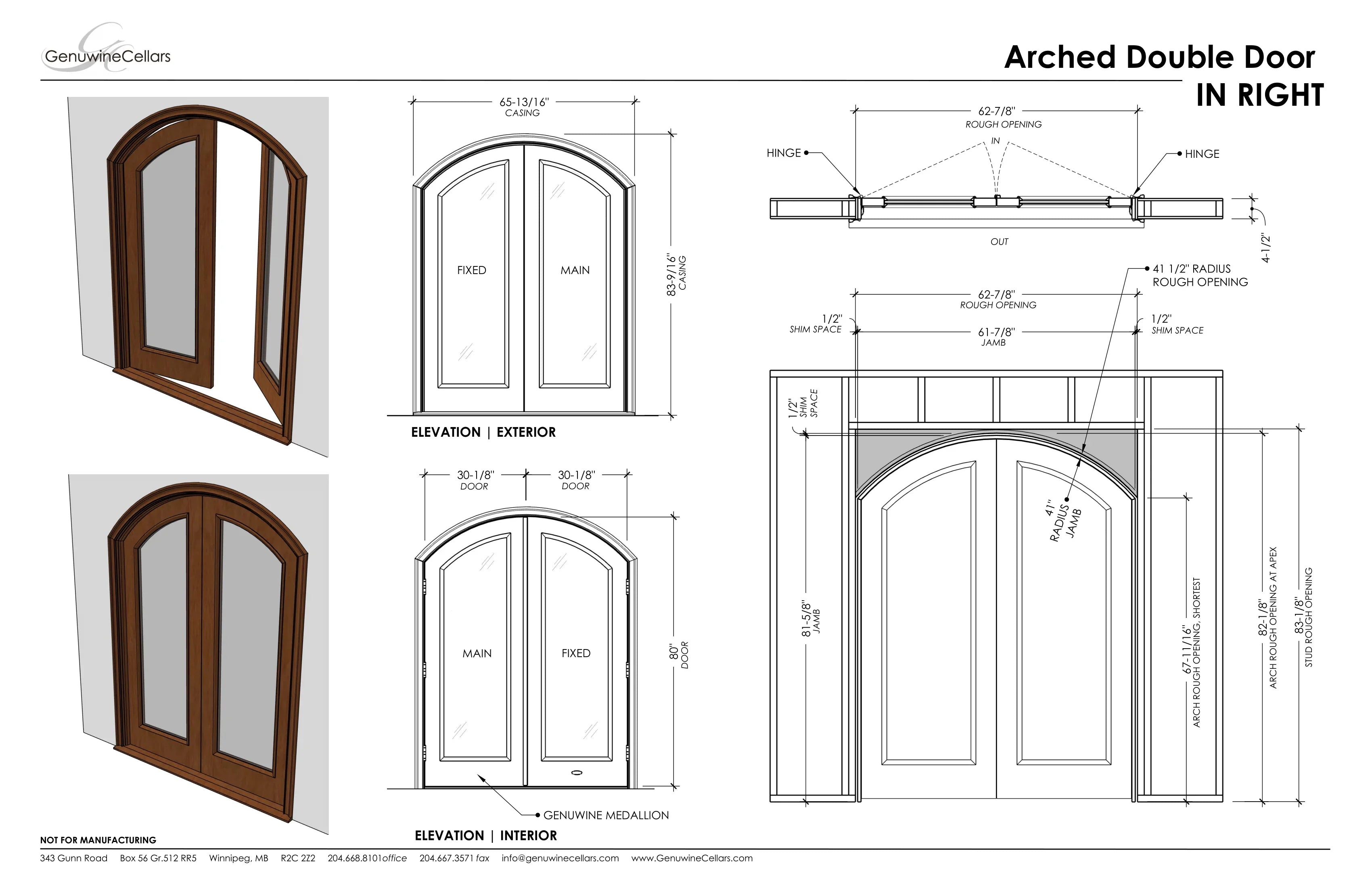 Arched Full Glass Double Wine Cellar Doors Cherry with Lacquer / IN / LEFT-Cherry with Lacquer / IN / RIGHT-Cherry with Lacquer / OUT / LEFT-Cherry with Lacquer / OUT / RIGHT-Cherry NO Lacquer / IN / LEFT Genuwine Cellars Reserve