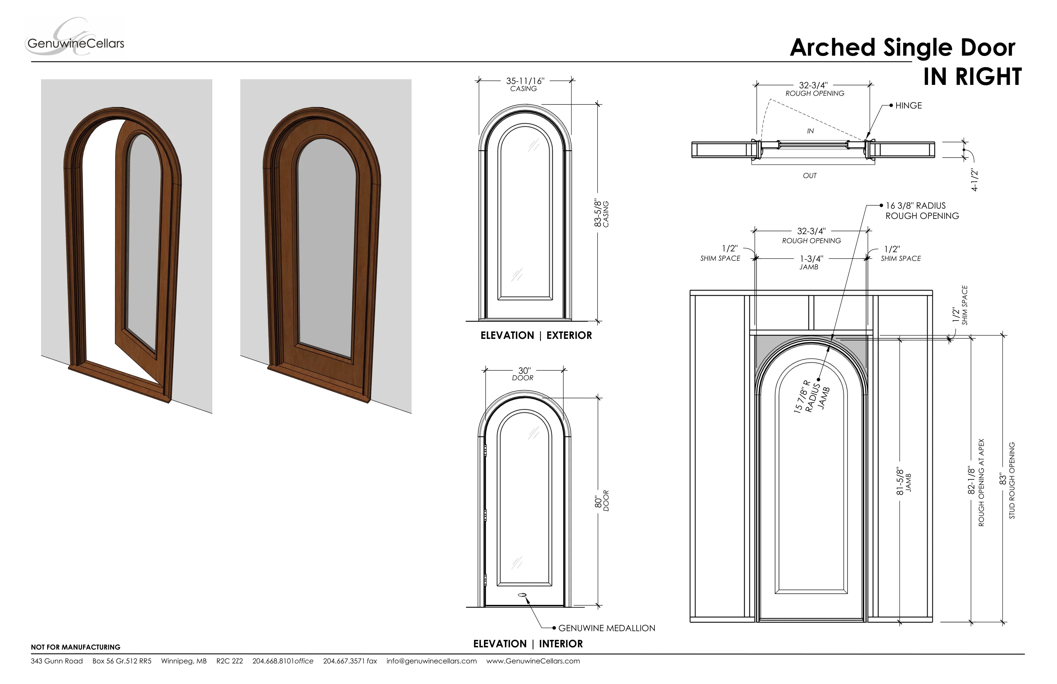 Arched Full Glass Single Wine Cellar Door Cherry with Lacquer / IN / LEFT-Cherry with Lacquer / IN / RIGHT-Cherry with Lacquer / OUT / LEFT-Cherry with Lacquer / OUT / RIGHT-Cherry NO Lacquer / IN / LEFT Genuwine Cellars