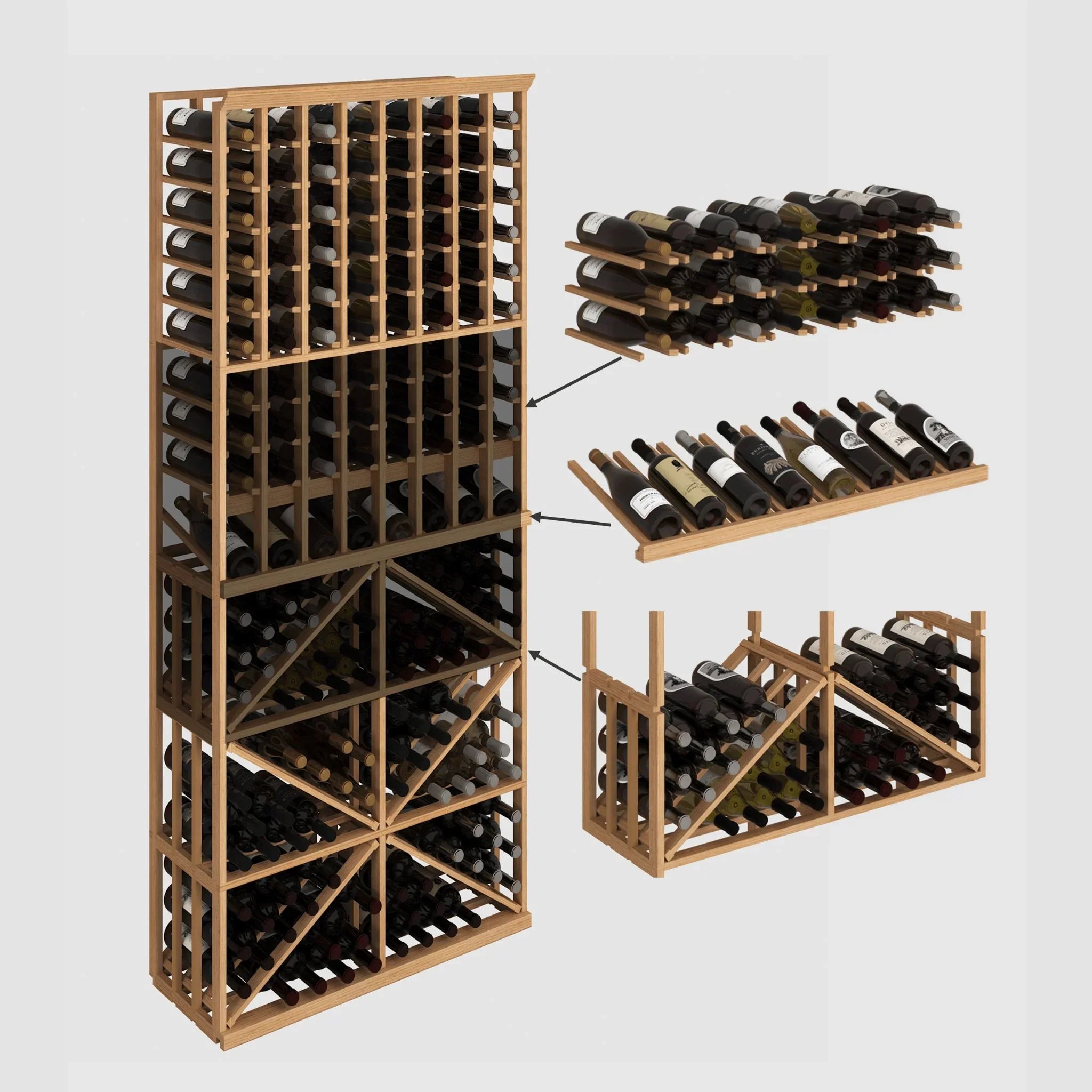 Elite Kit Rack 8-Column & Diamond Bin Modular Wine Rack Mahogany / 178 Genuwine Cellars Reserve