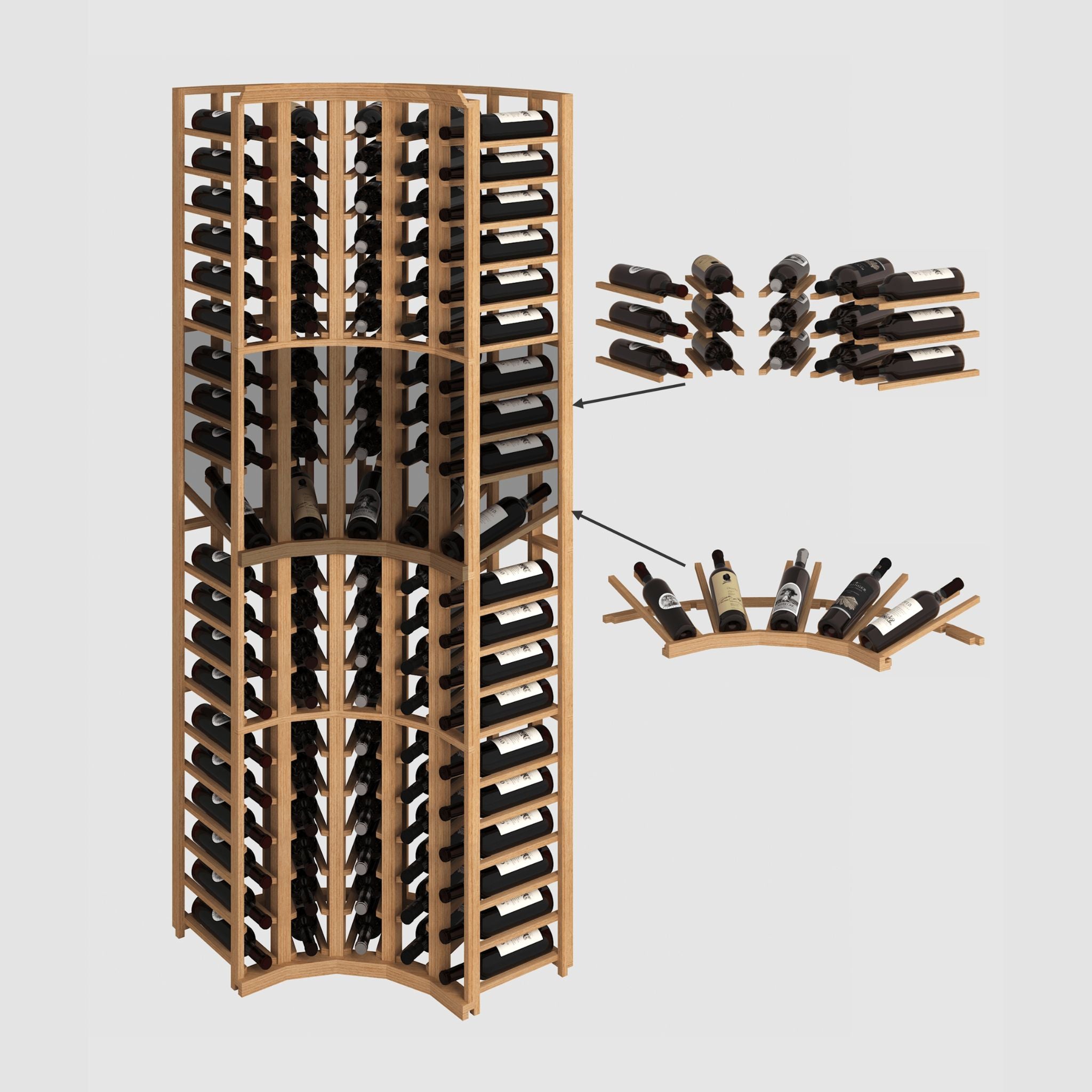 curved corner wine rack with bottle arrangement display - Genuwine Cellars Reserve