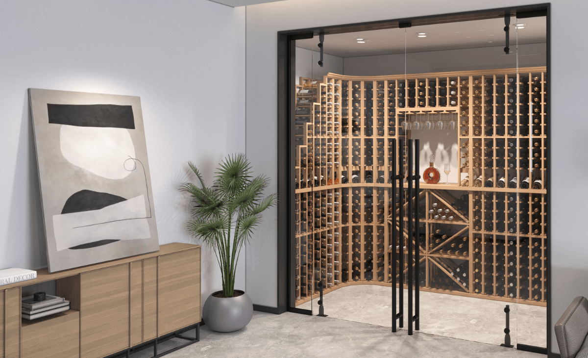 modular mahogany wine rack in custom wine cellar - Genuwine Cellars Shop