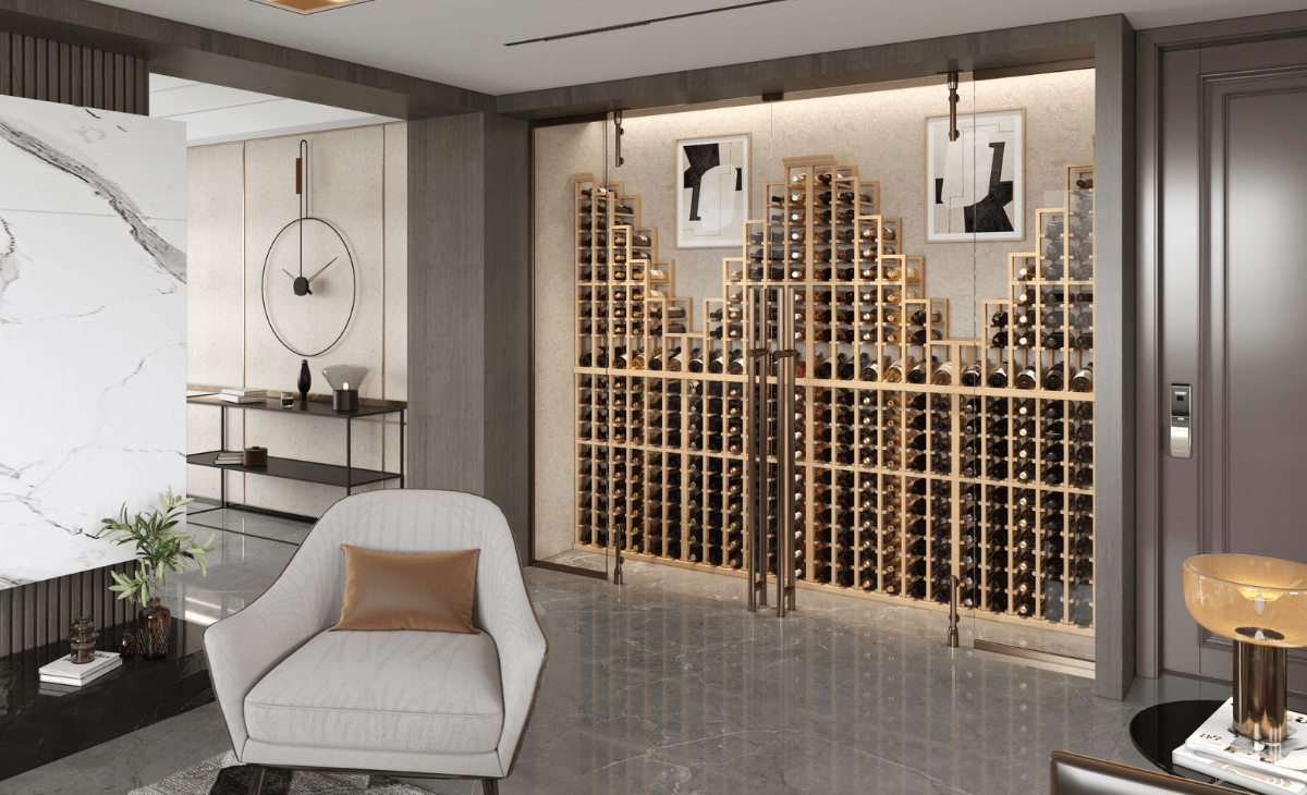 Mahogany cascading modular wine rack - Genuwine Cellars Reserve