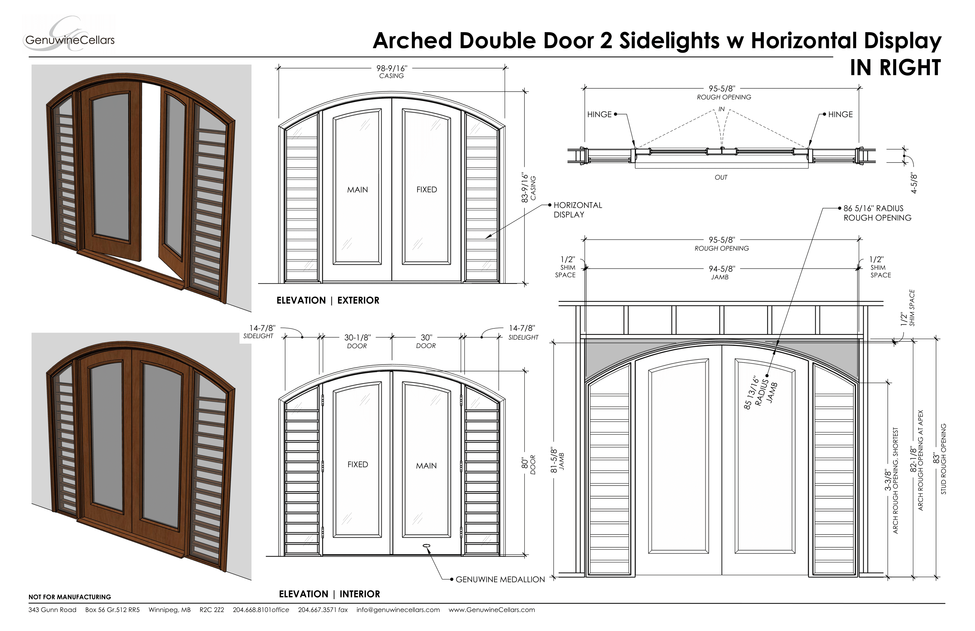 Full Glass Double Arched Cellar Door, 2 Sidelights w/ Horizontal Displays