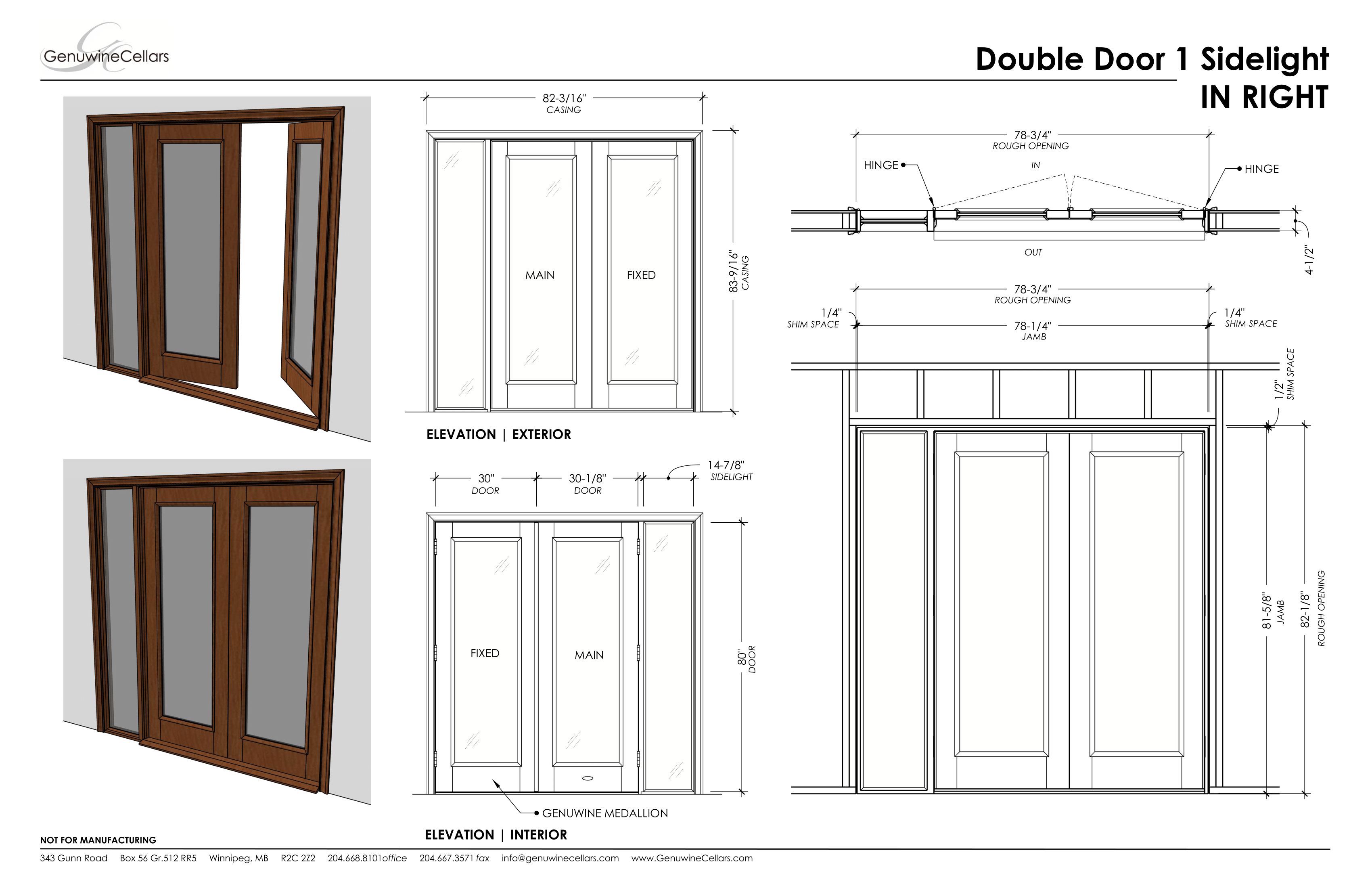 Full Glass Double Cellar Door, 1 Sidelight