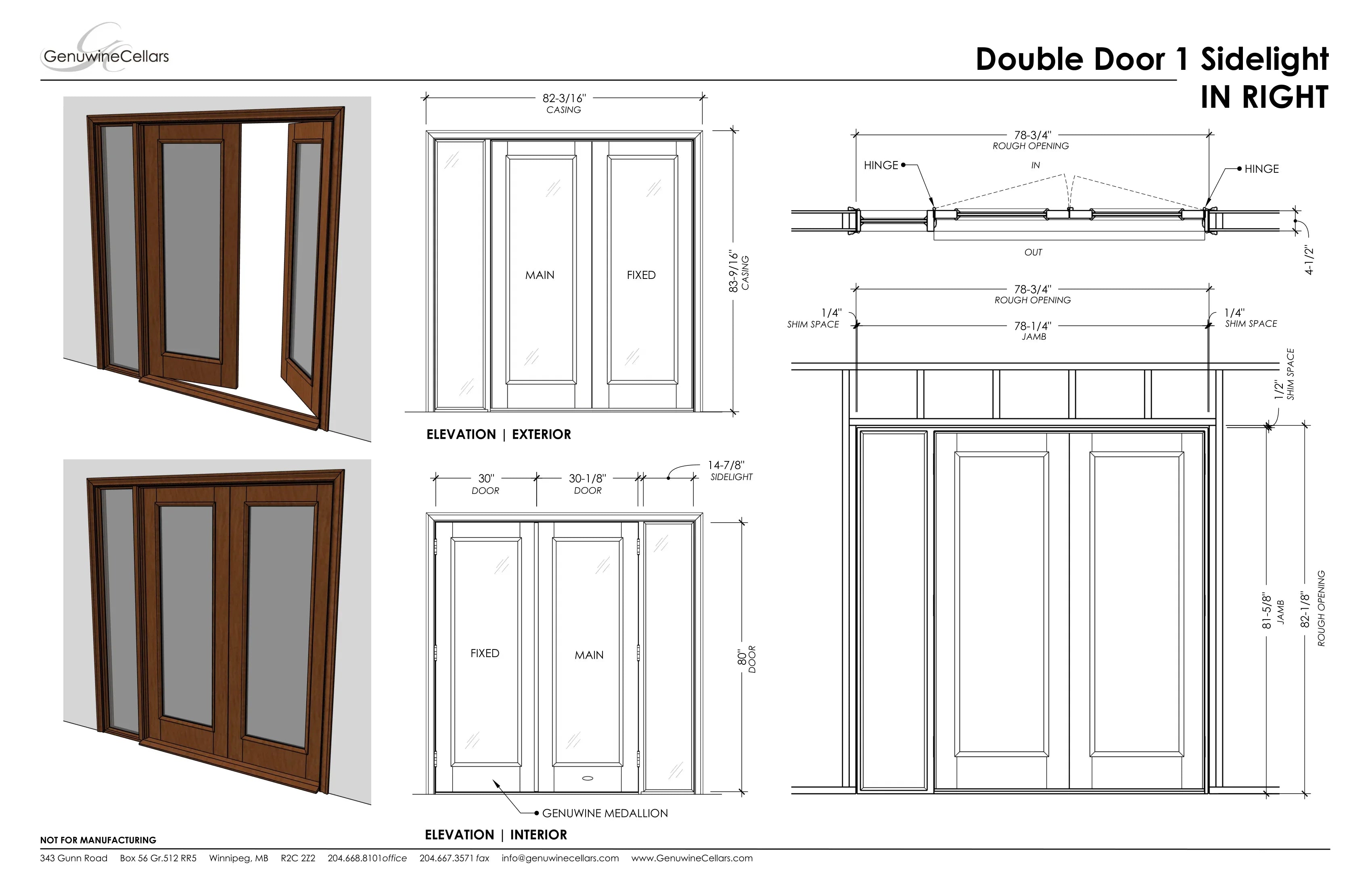 Full Glass Double Cellar Door, 1 Sidelight Cherry with Lacquer / IN / LEFT-Cherry with Lacquer / IN / RIGHT-Cherry with Lacquer / OUT / LEFT-Cherry with Lacquer / OUT / RIGHT-Cherry NO Lacquer / IN / LEFT Genuwine Cellars Reserve
