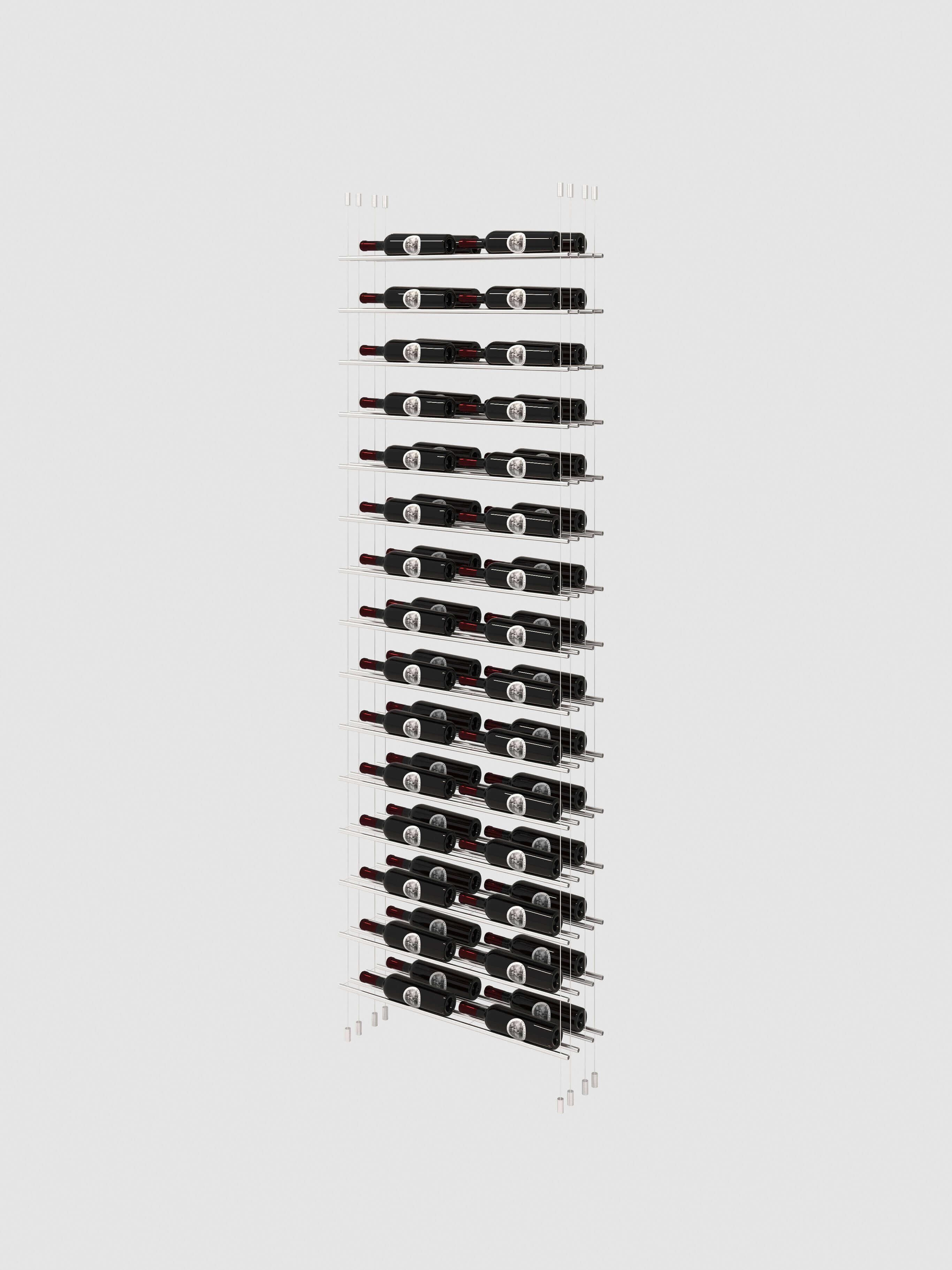 Label Line Cable Wine Display - Double Bottle Width Silver / Single Bottle Depth / 6'-Silver / Single Bottle Depth / 6'6"-Silver / Single Bottle Depth / 7'-Silver / Single Bottle Depth / 7'6"-Silver / Single Bottle Depth / 8' Genuwine Cellars Reserve