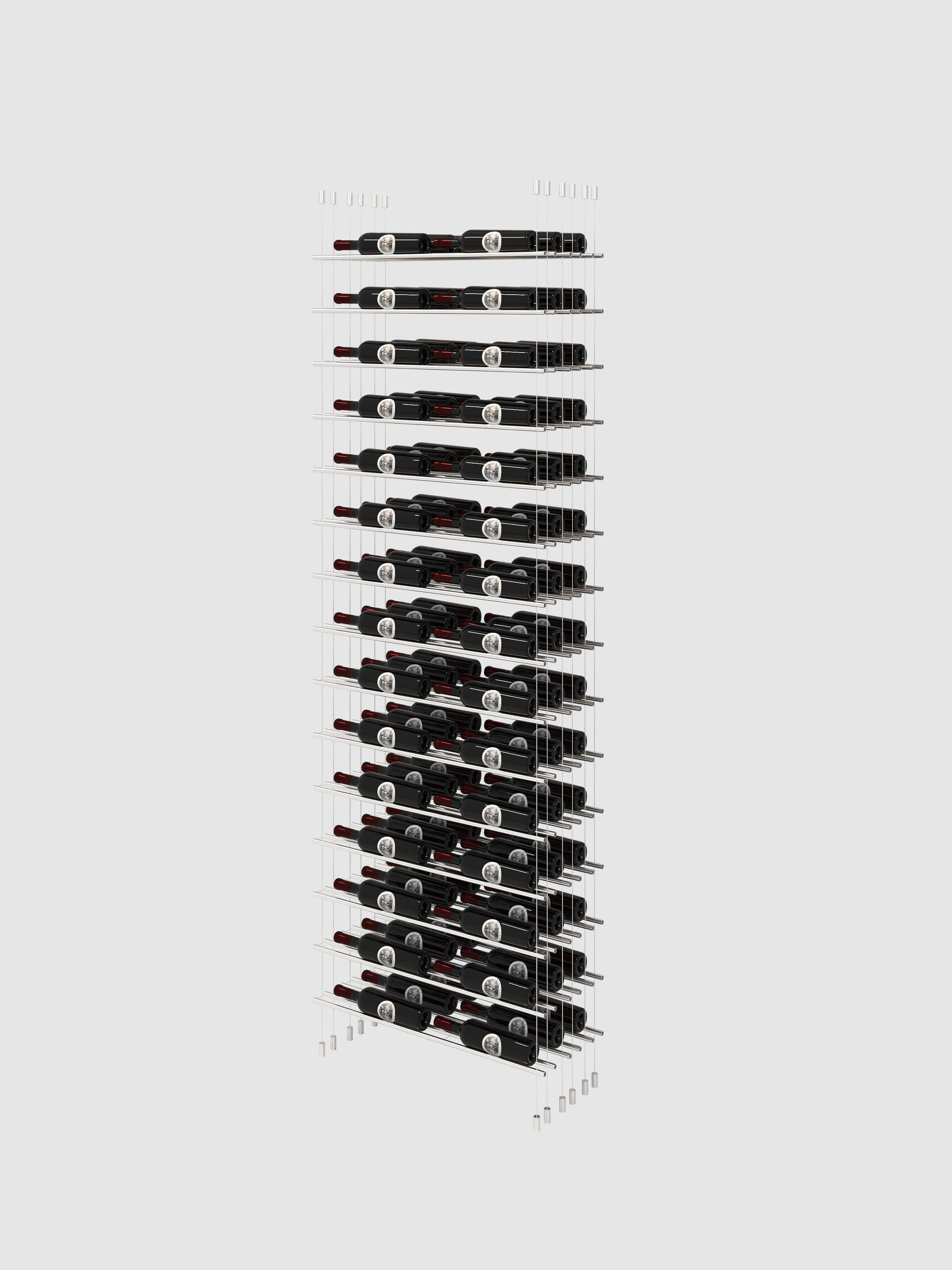 Label Line Cable Wine Display - Double Bottle Width Silver / Single Bottle Depth / 6'-Silver / Single Bottle Depth / 6'6"-Silver / Single Bottle Depth / 7'-Silver / Single Bottle Depth / 7'6"-Silver / Single Bottle Depth / 8' Genuwine Cellars Reserve