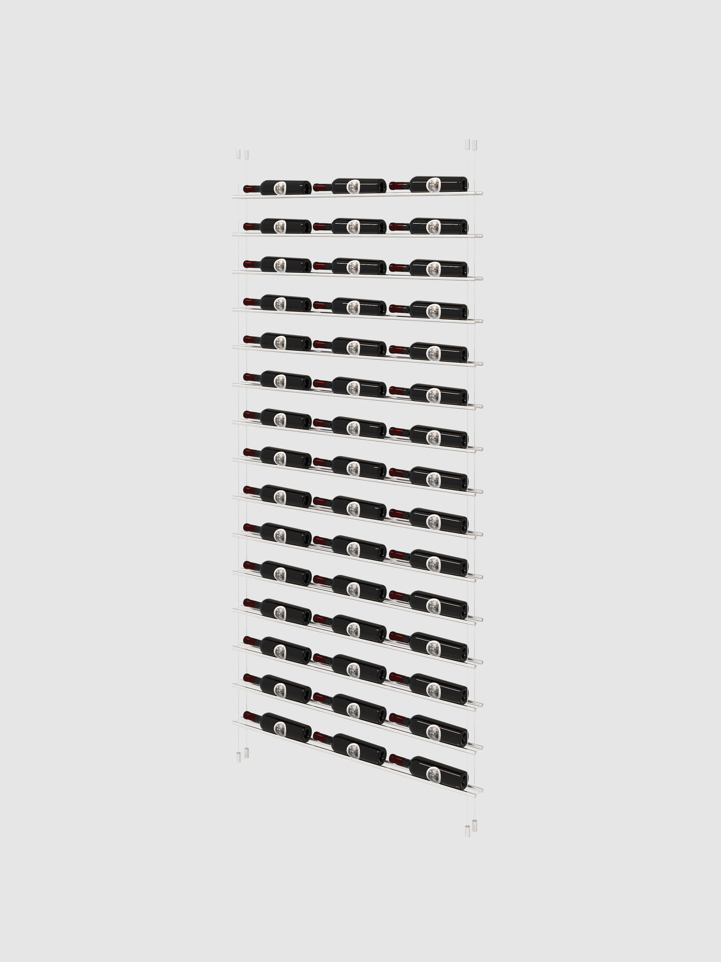 Label Line Silver Triple Bottle Width floating wine rack full display