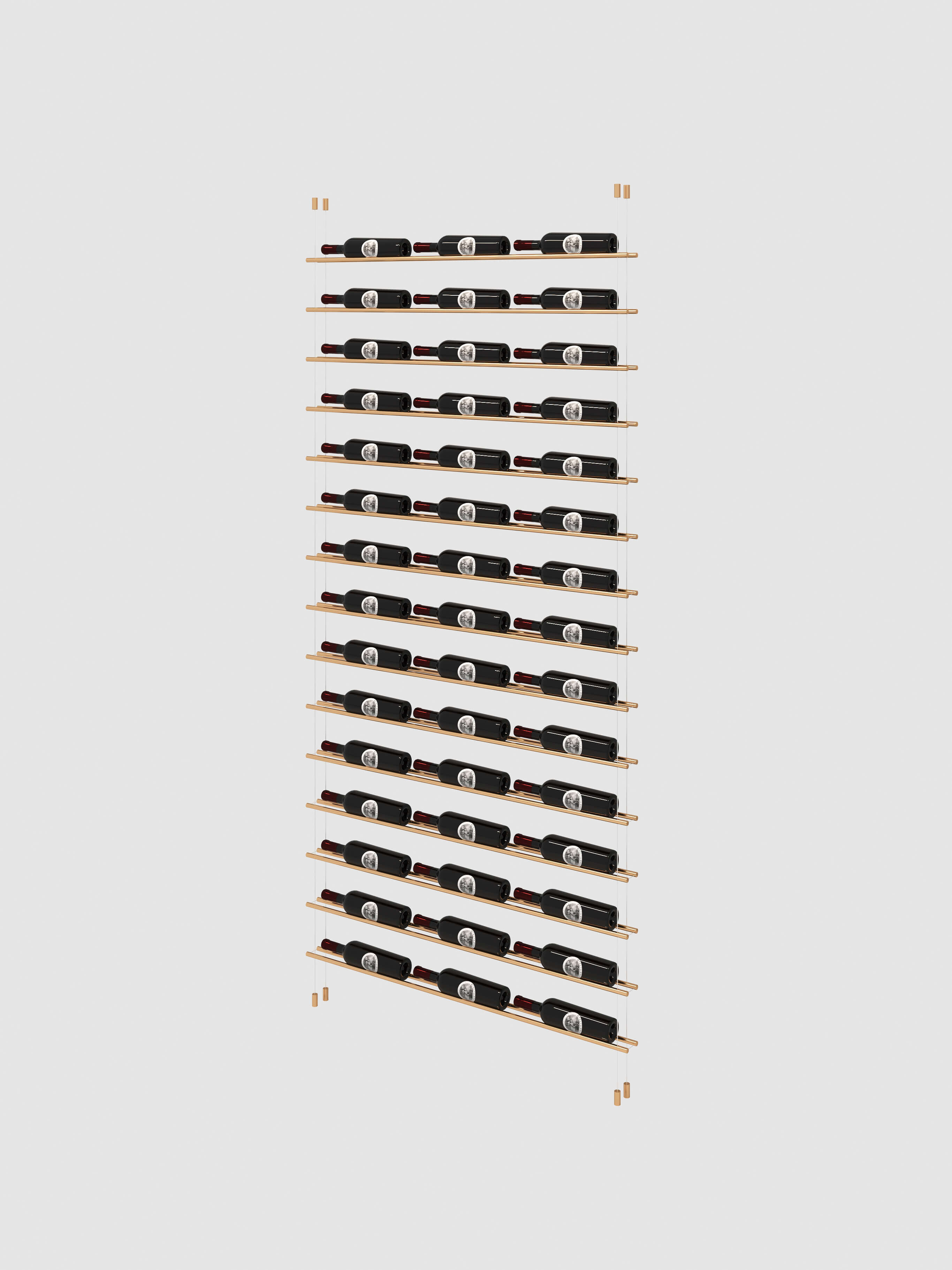 Label Line Gold Triple Bottle Width cable wine display by Genuwine Cellars Reserve