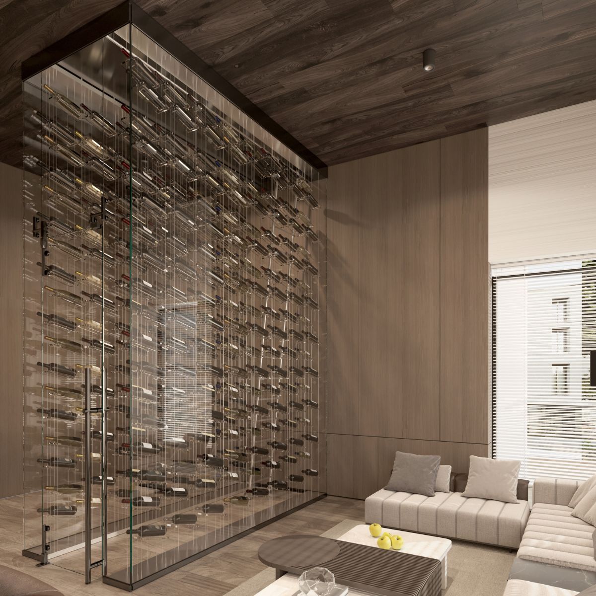 glass wine cellar with floating wine racks - Lumina - Genuwine Cellars Reserve