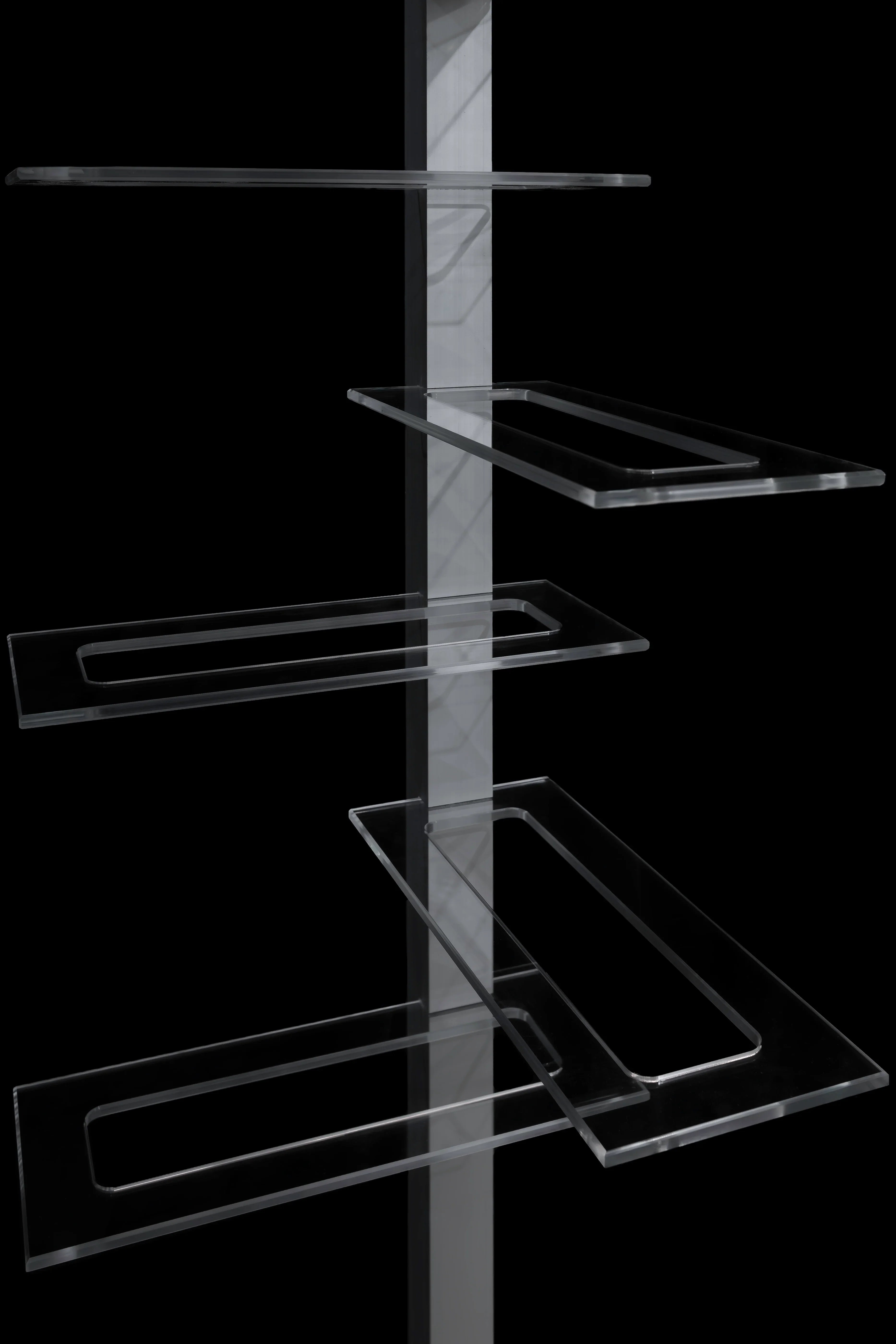 Set of clear glass shelves on a Silver background