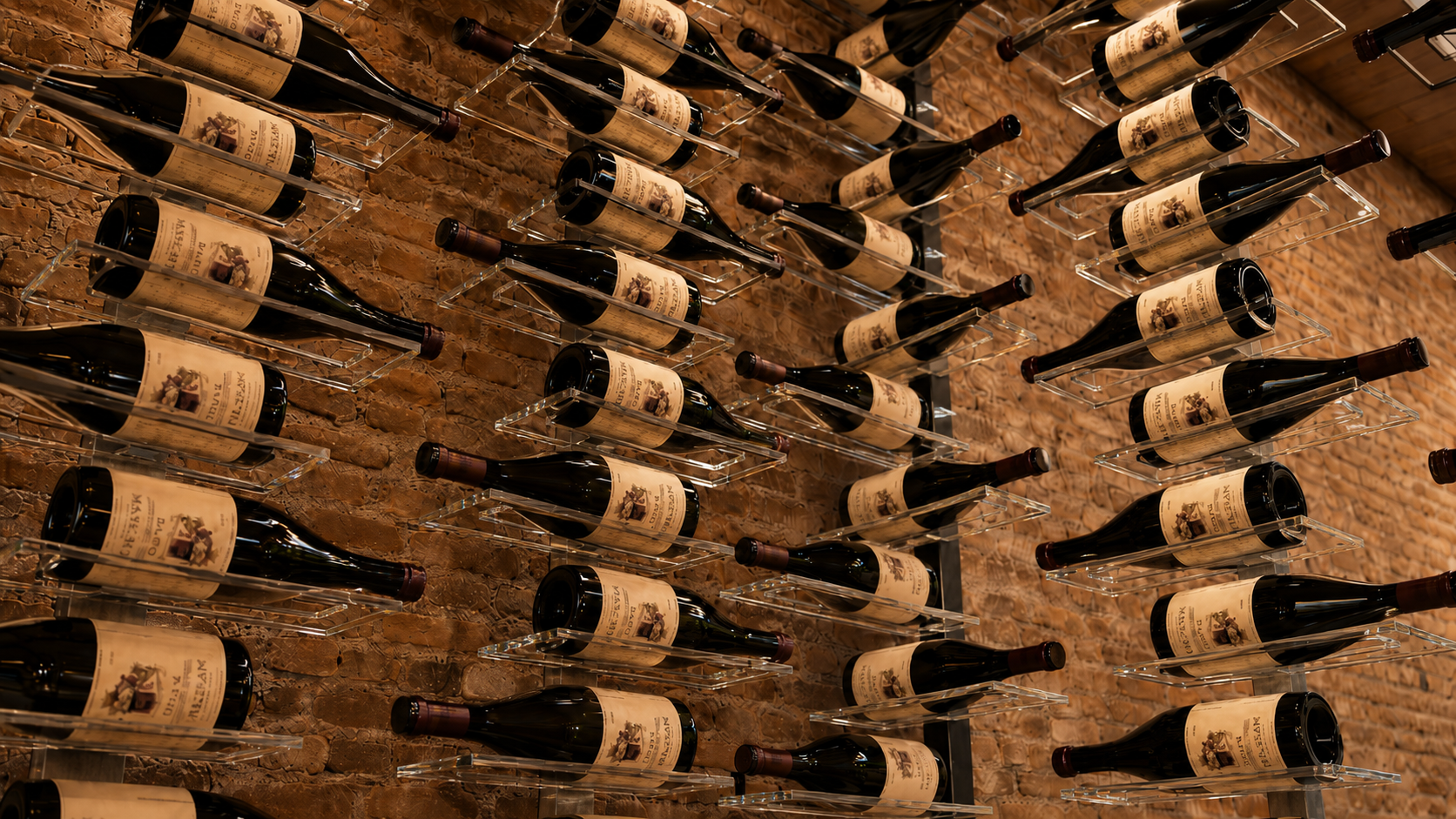 OPUS Collection - Gold Floating Wine Rack 6' / Cork Forward / 3000K Genuwine Cellars Reserve
