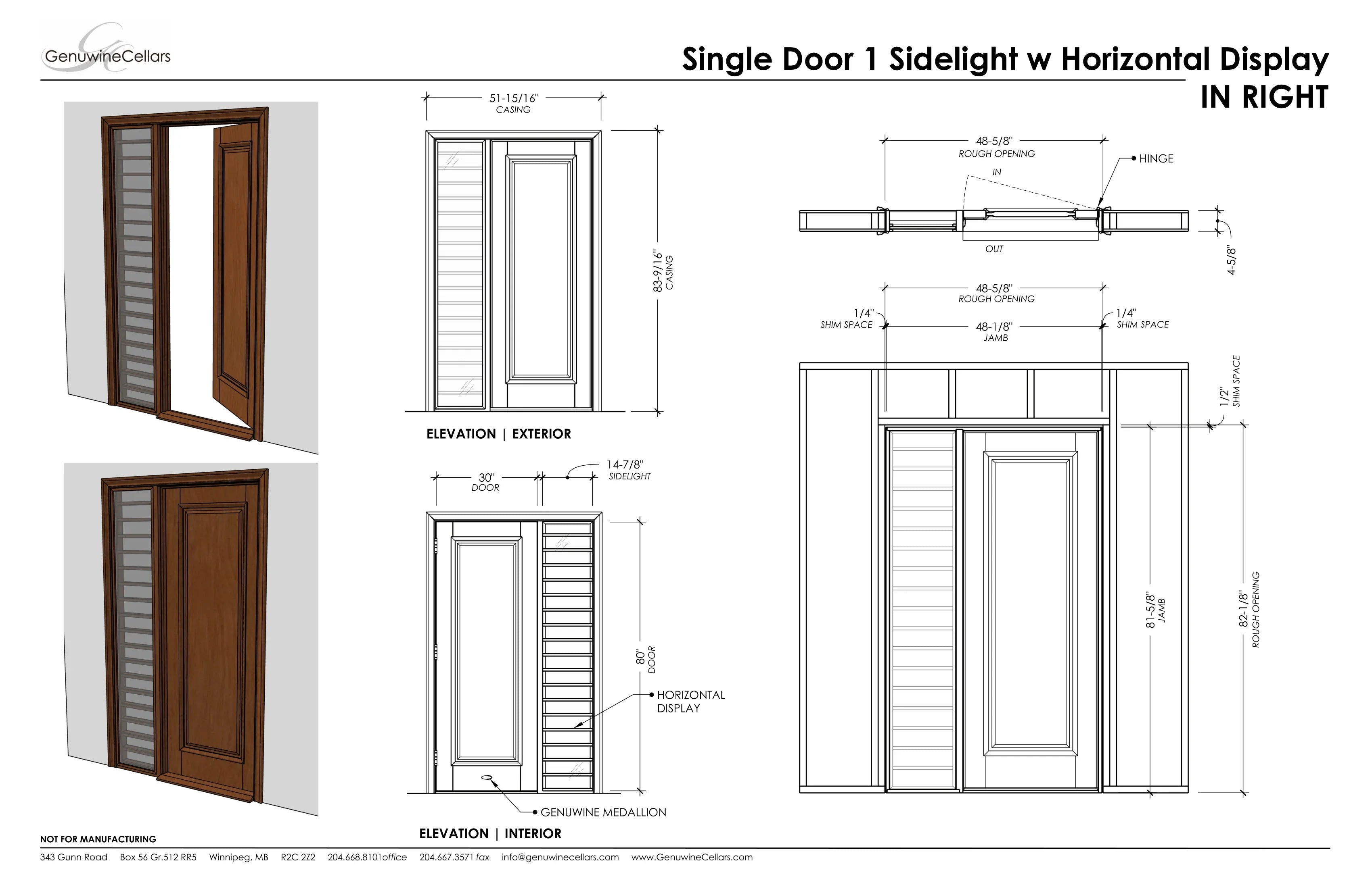 Panel Door, 1 Sidelight w/ Horizontal Display Cherry with Lacquer / IN / LEFT-Cherry with Lacquer / IN / RIGHT-Cherry with Lacquer / OUT / LEFT-Cherry with Lacquer / OUT / RIGHT-Cherry NO Lacquer / IN / LEFT Genuwine Cellars Reserve