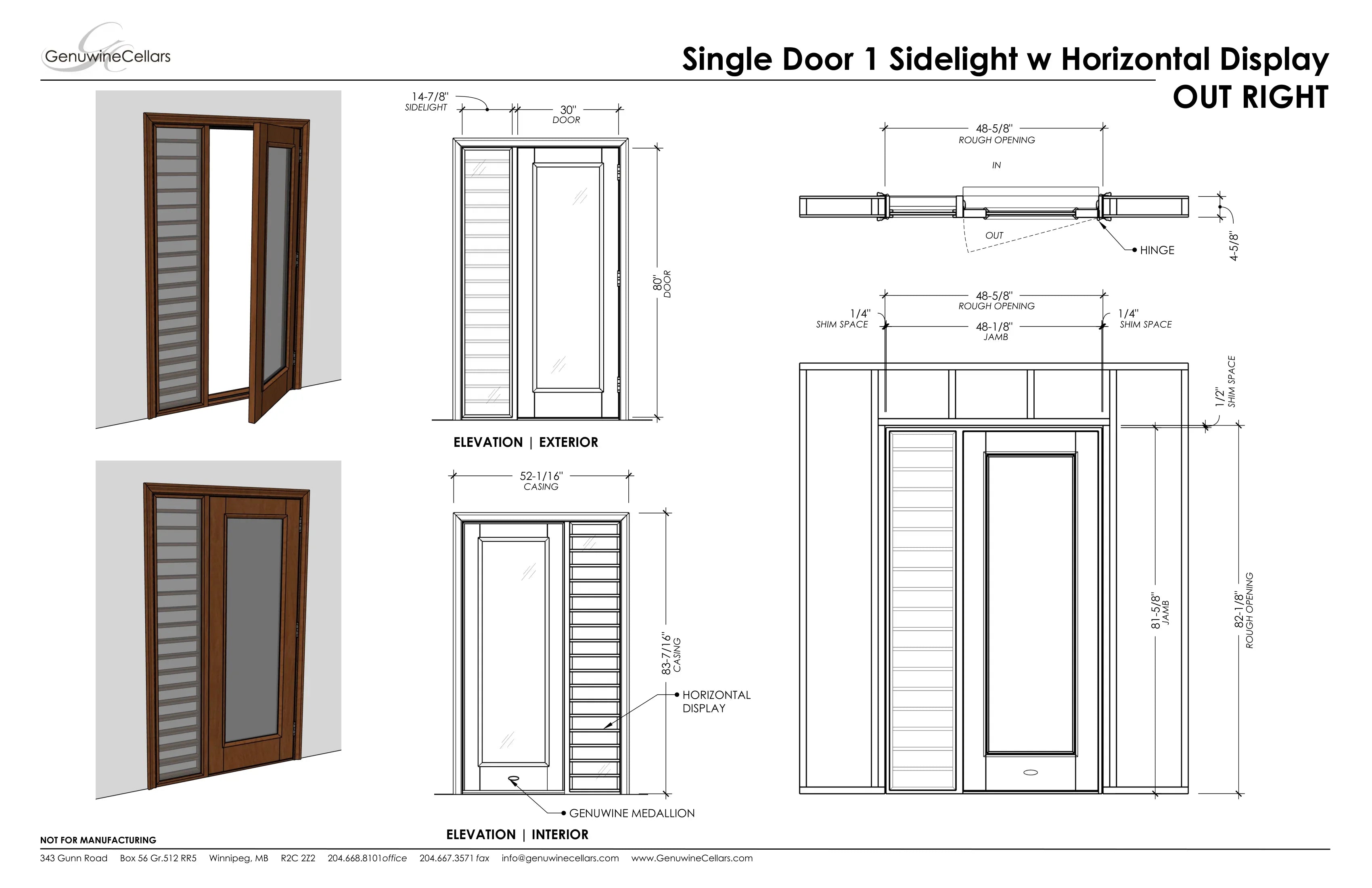 Full Glass Door, 1 Sidelight w/ Horizontal Display Cherry with Lacquer / IN / LEFT-Cherry with Lacquer / IN / RIGHT-Cherry with Lacquer / OUT / LEFT-Cherry with Lacquer / OUT / RIGHT-Cherry NO Lacquer / IN / LEFT Genuwine Cellars Reserve