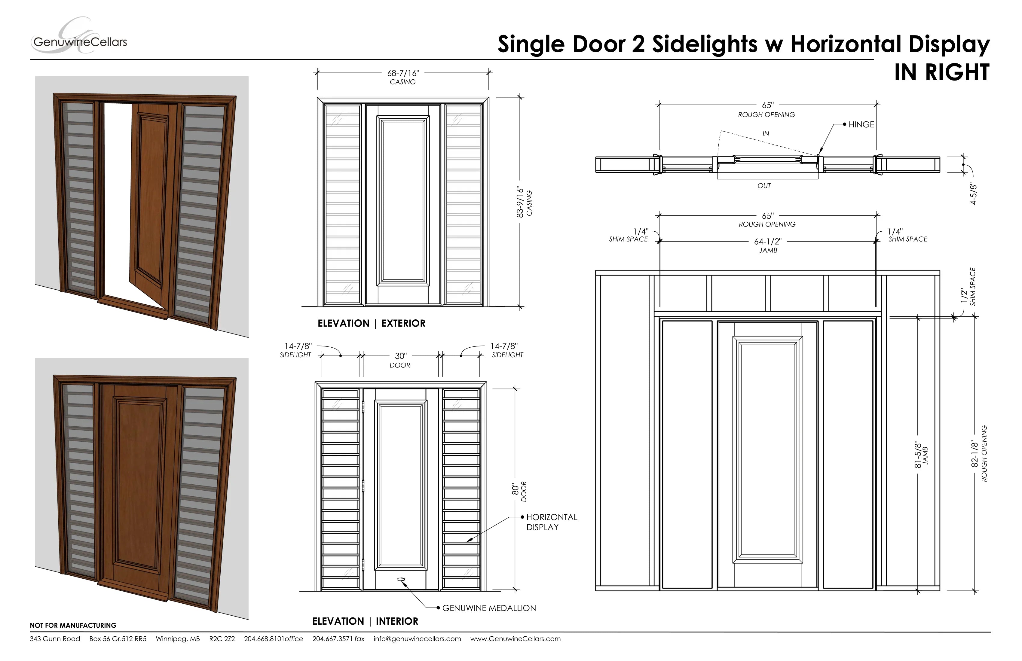 Panel Door, 2 Sidelights w/ Horizontal Displays Cherry with Lacquer / IN / LEFT-Cherry with Lacquer / IN / RIGHT-Cherry with Lacquer / OUT / LEFT-Cherry with Lacquer / OUT / RIGHT-Cherry NO Lacquer / IN / LEFT Genuwine Cellars Reserve