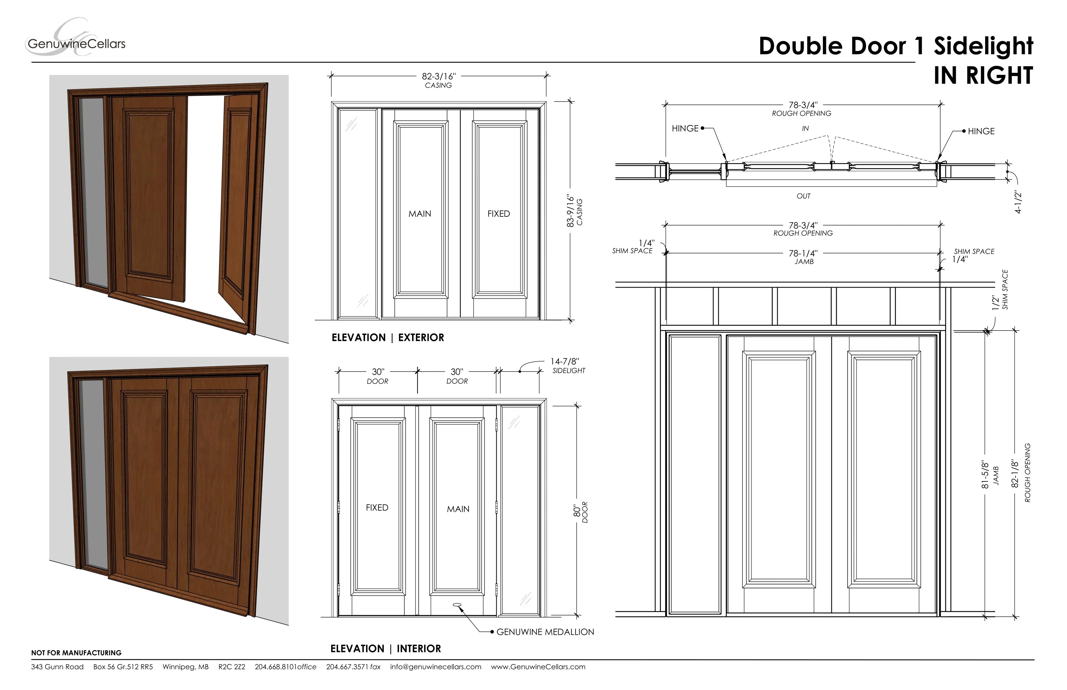 Panel Double Cellar Door, 1 Sidelight Cherry with Lacquer / IN / LEFT-Cherry with Lacquer / IN / RIGHT-Cherry with Lacquer / OUT / LEFT-Cherry with Lacquer / OUT / RIGHT-Cherry NO Lacquer / IN / LEFT Genuwine Cellars Reserve
