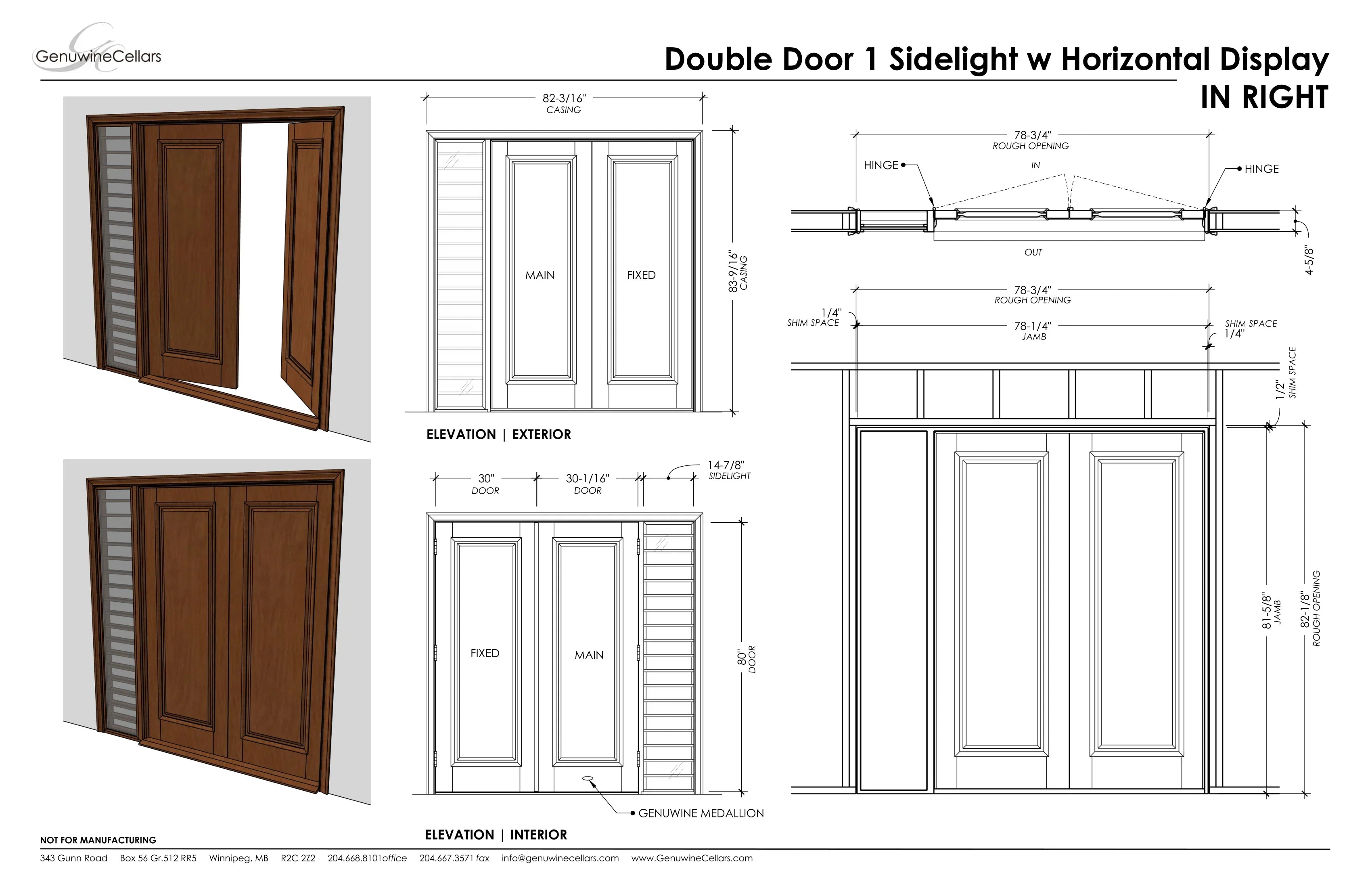 Panel Double Door, 1 Sidelight w/ Horizontal Display Cherry with Lacquer / IN / LEFT-Cherry with Lacquer / IN / RIGHT-Cherry with Lacquer / OUT / LEFT-Cherry with Lacquer / OUT / RIGHT-Cherry NO Lacquer / IN / LEFT Genuwine Cellars Reserve
