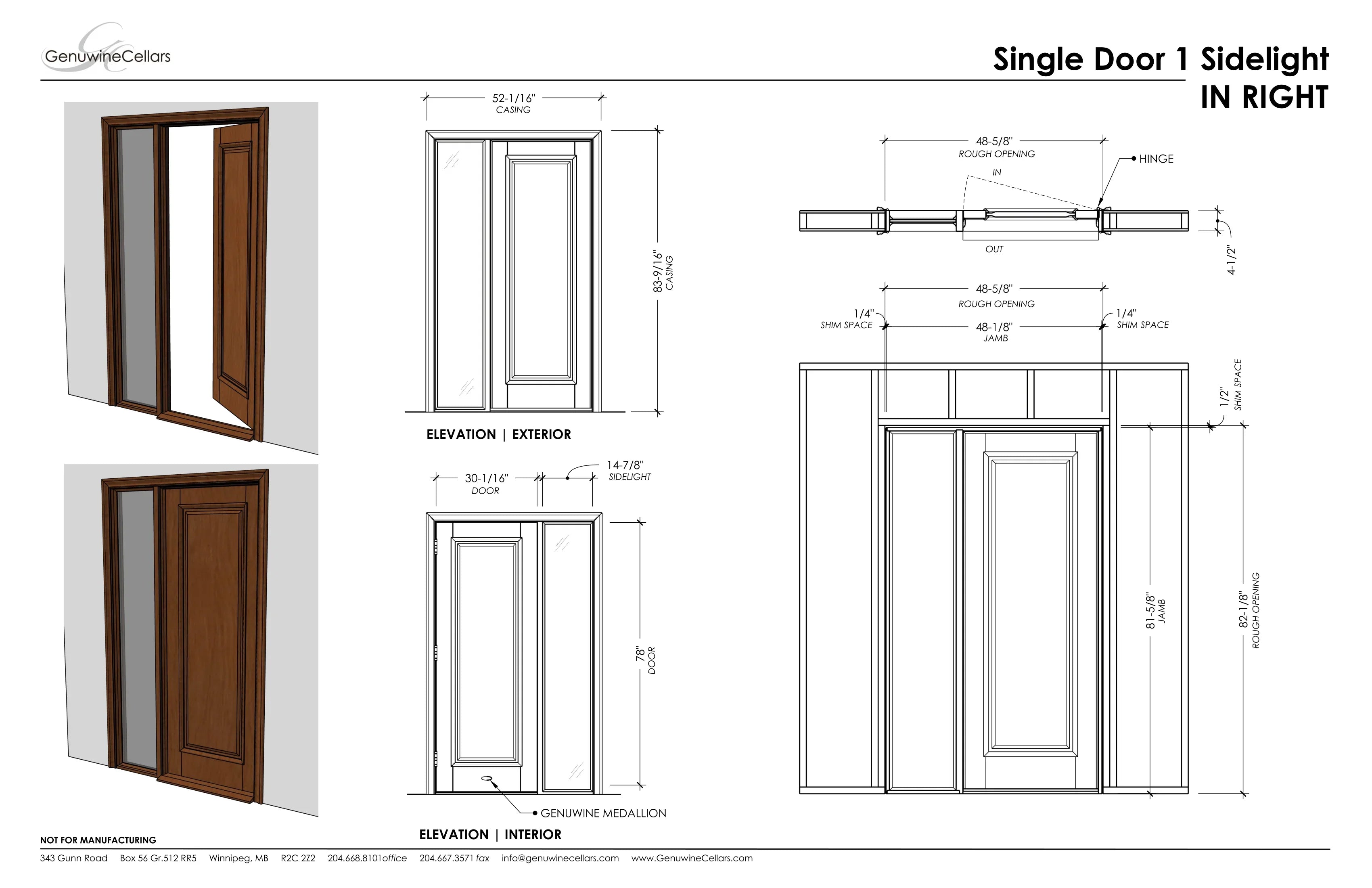 Panel Single Cellar Door, 1 Sidelight Cherry with Lacquer / IN / LEFT-Cherry with Lacquer / IN / RIGHT-Cherry with Lacquer / OUT / LEFT-Cherry with Lacquer / OUT / RIGHT-Cherry NO Lacquer / IN / LEFT Genuwine Cellars Reserve