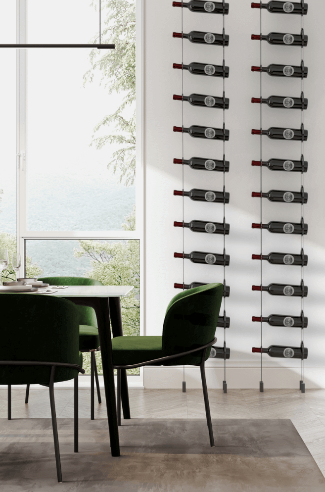 The Ring Cable Wine Display - Lite Silver / 6' - 9 Bottles-Silver / 6'6" - 10 Bottles-Silver / 7' - 11 Bottles-Silver / 7'6" - 12 Bottles-Silver / 8' - 13 Bottles Genuwine Cellars Reserve