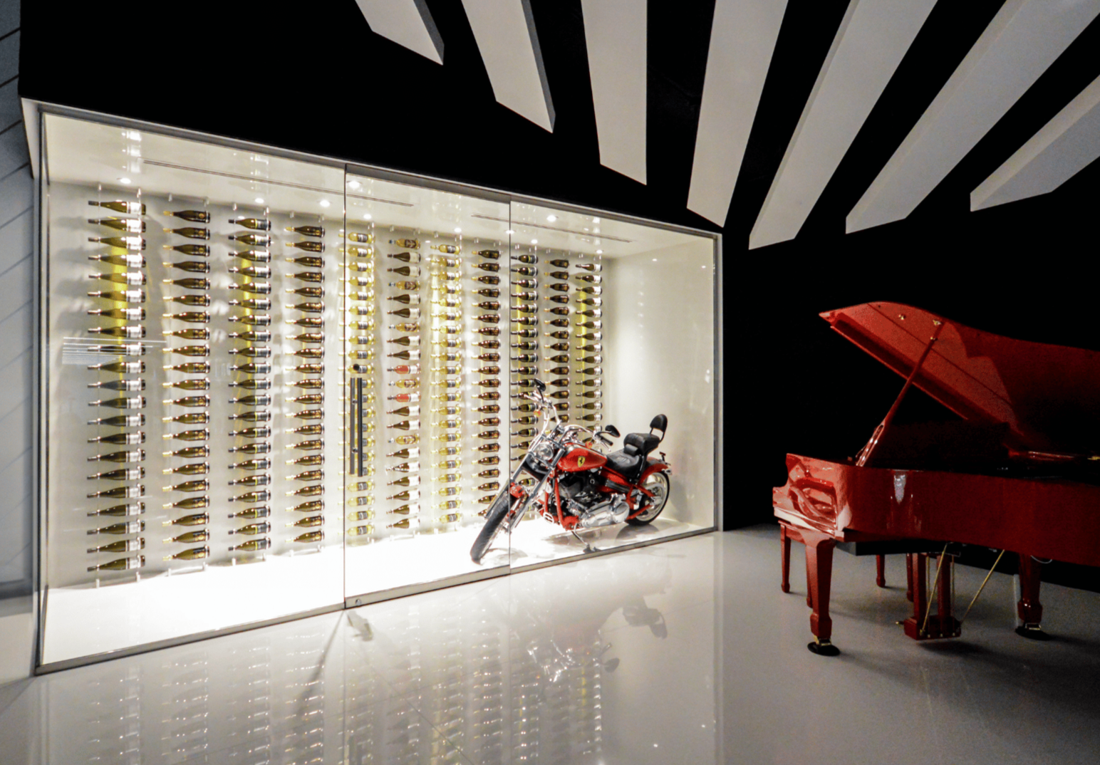 floating cable wine wall - modern wine cellar design - Genuwine Cellars Reserve