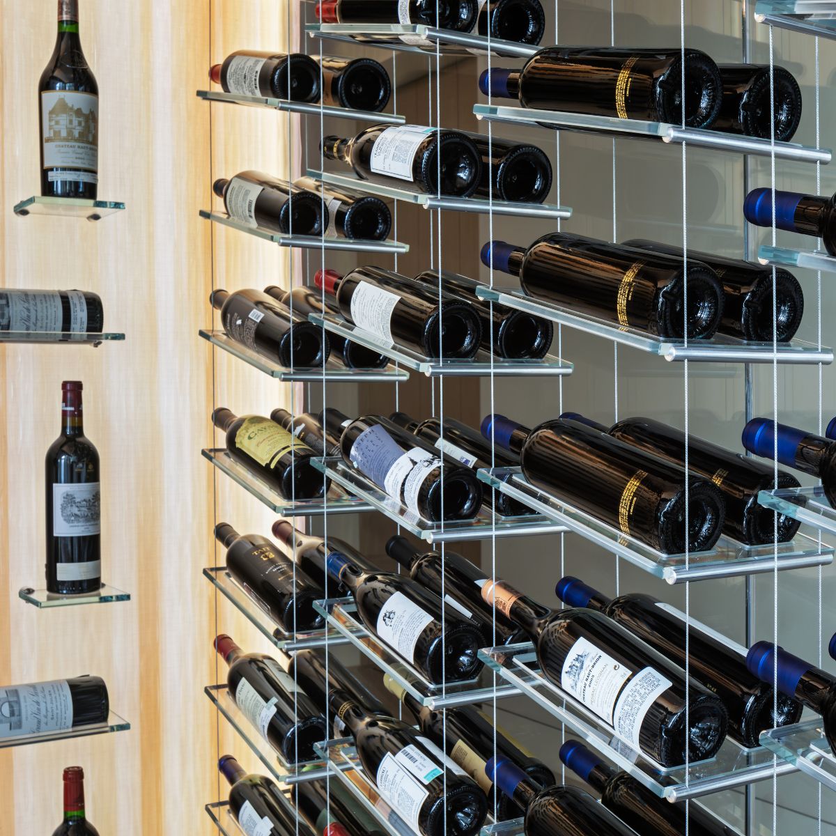 double Lumina cable glass wine rack - Genuwine Cellars Reserve