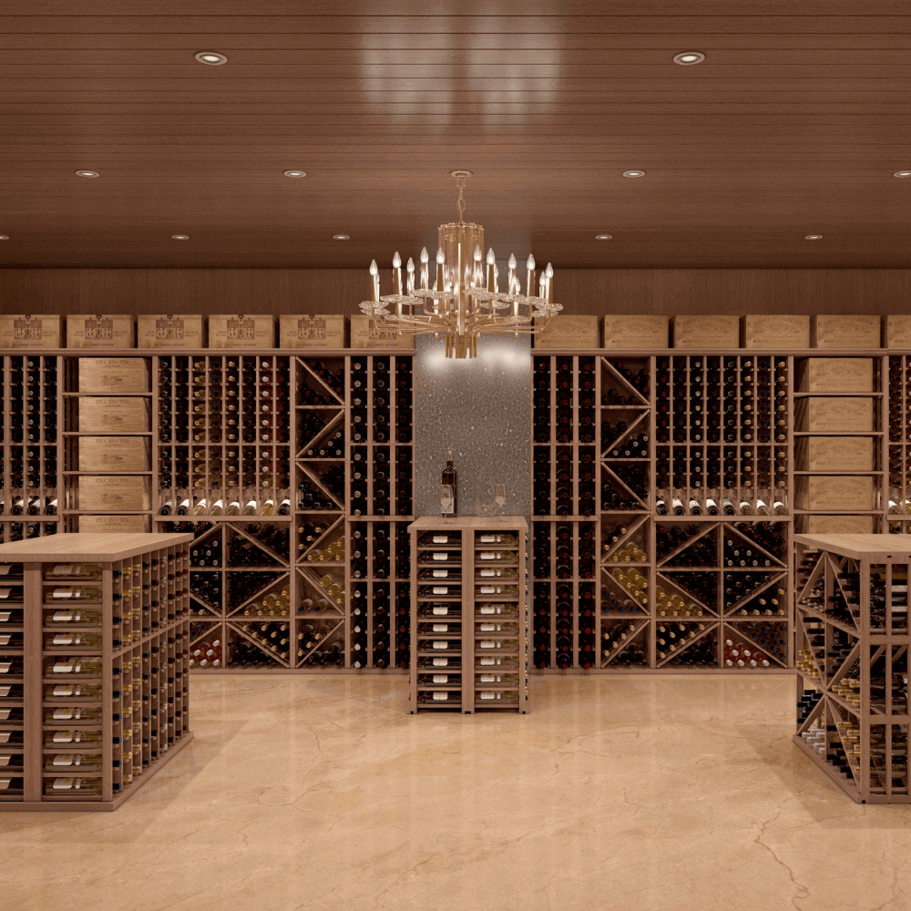 Elite Kit Rack Diamond Bin Solid Modular Wine Rack with Tasting Display in Traditional Wine Cellar Design