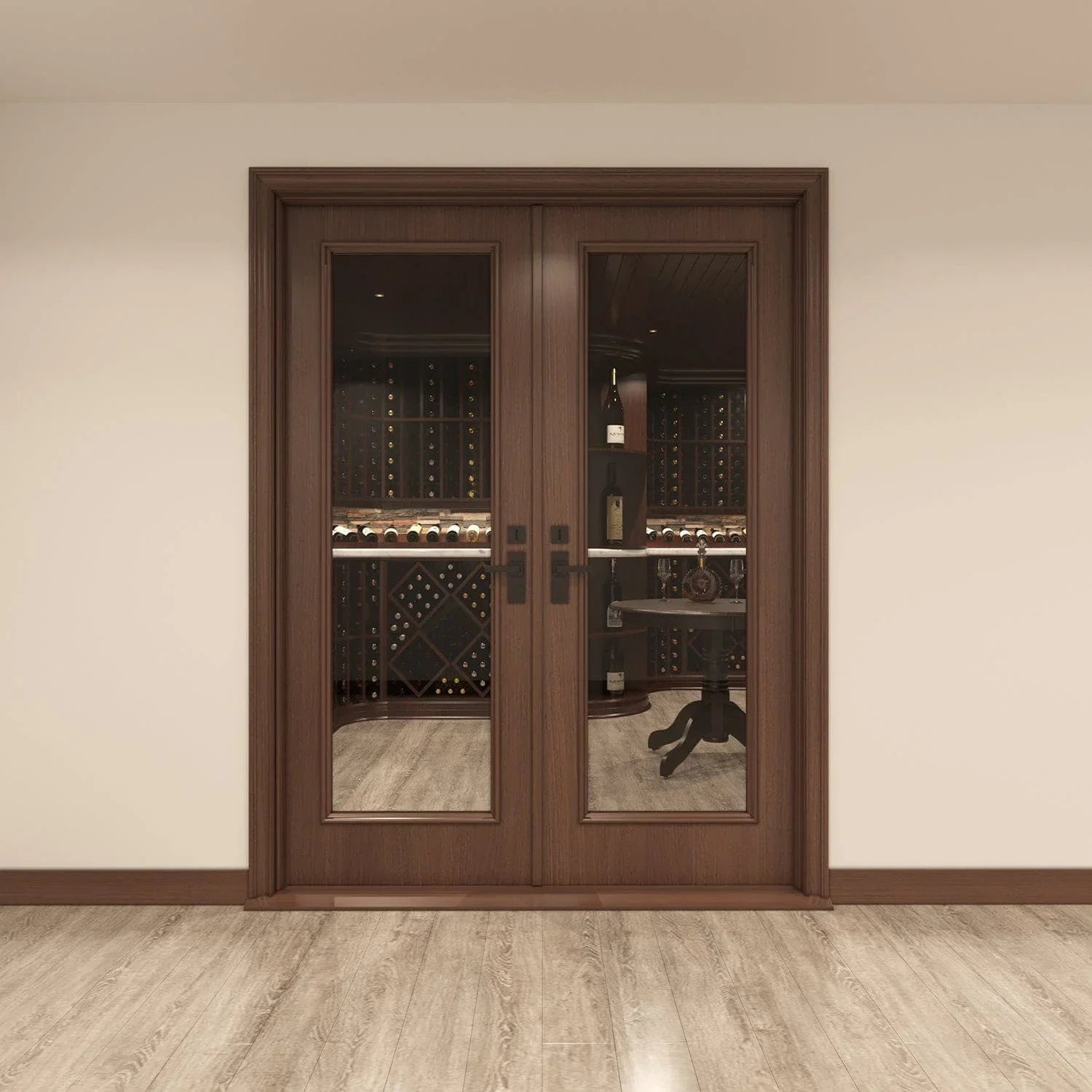 Full Glass Double Wine Cellar Doors Cherry with Lacquer / IN / LEFT-Cherry with Lacquer / IN / RIGHT-Cherry with Lacquer / OUT / LEFT-Cherry with Lacquer / OUT / RIGHT-Cherry NO Lacquer / IN / LEFT Genuwine Cellars Reserve