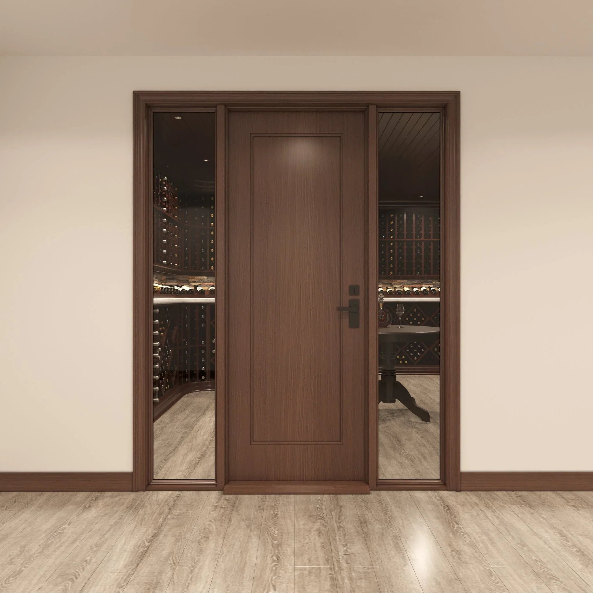 Panel Cellar Door, 2 Sidelights Cherry with Lacquer / IN / LEFT-Cherry with Lacquer / IN / RIGHT-Cherry with Lacquer / OUT / LEFT-Cherry with Lacquer / OUT / RIGHT-Cherry NO Lacquer / IN / LEFT Genuwine Cellars Reserve