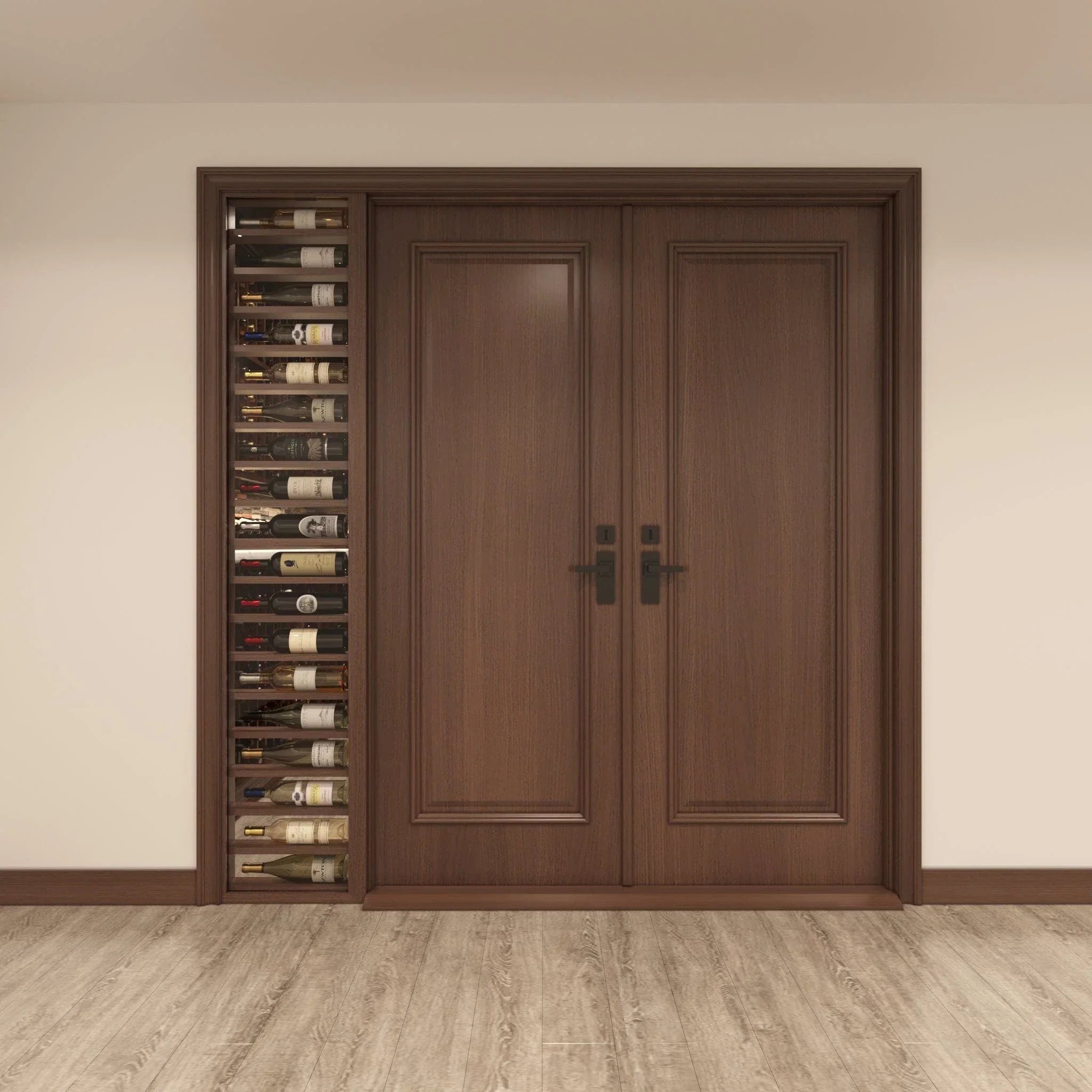 Panel Double Door, 1 Sidelight w/ Horizontal Display Cherry with Lacquer / IN / LEFT-Cherry with Lacquer / IN / RIGHT-Cherry with Lacquer / OUT / LEFT-Cherry with Lacquer / OUT / RIGHT-Cherry NO Lacquer / IN / LEFT Genuwine Cellars Reserve
