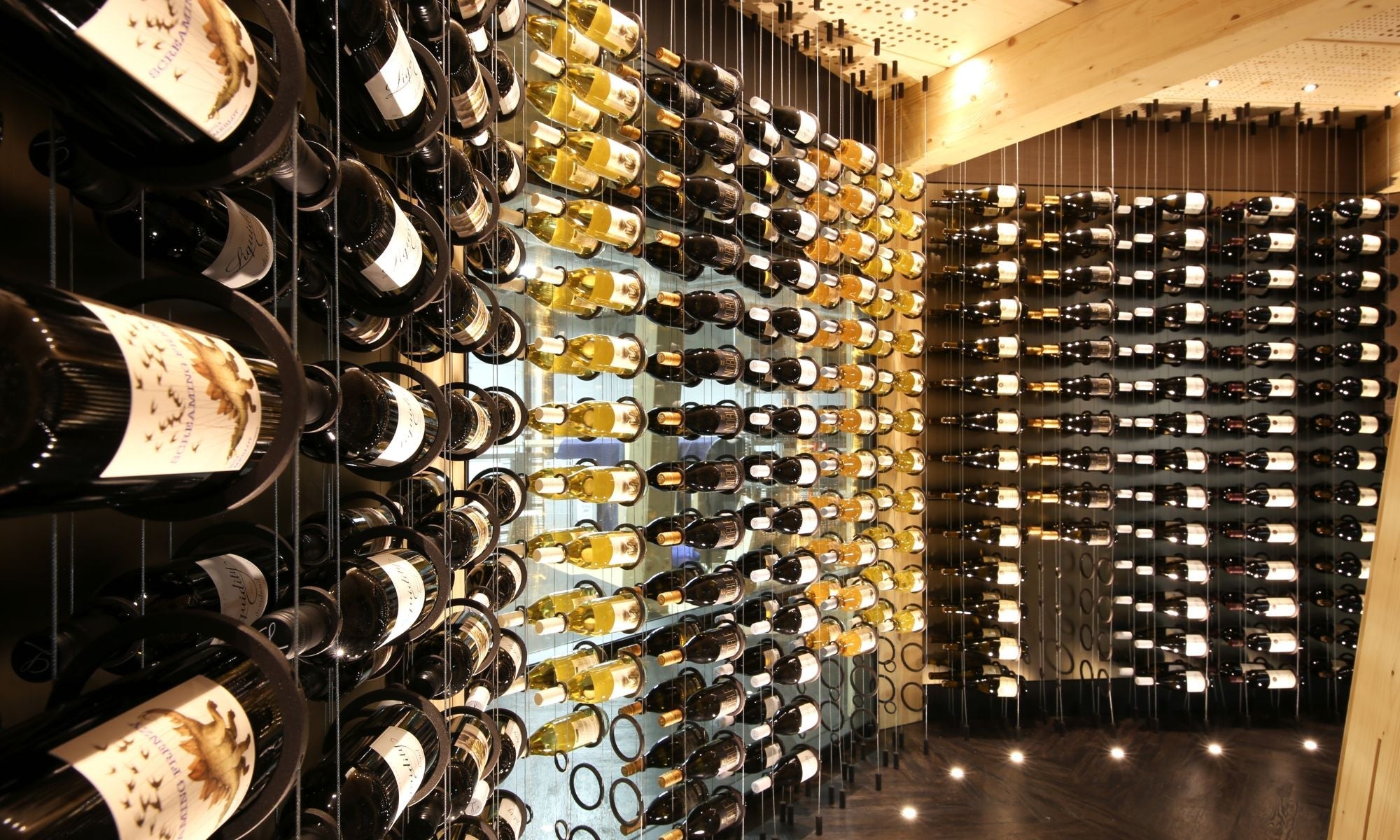 cable floating metal wine rack designed by Genuwine Cellars