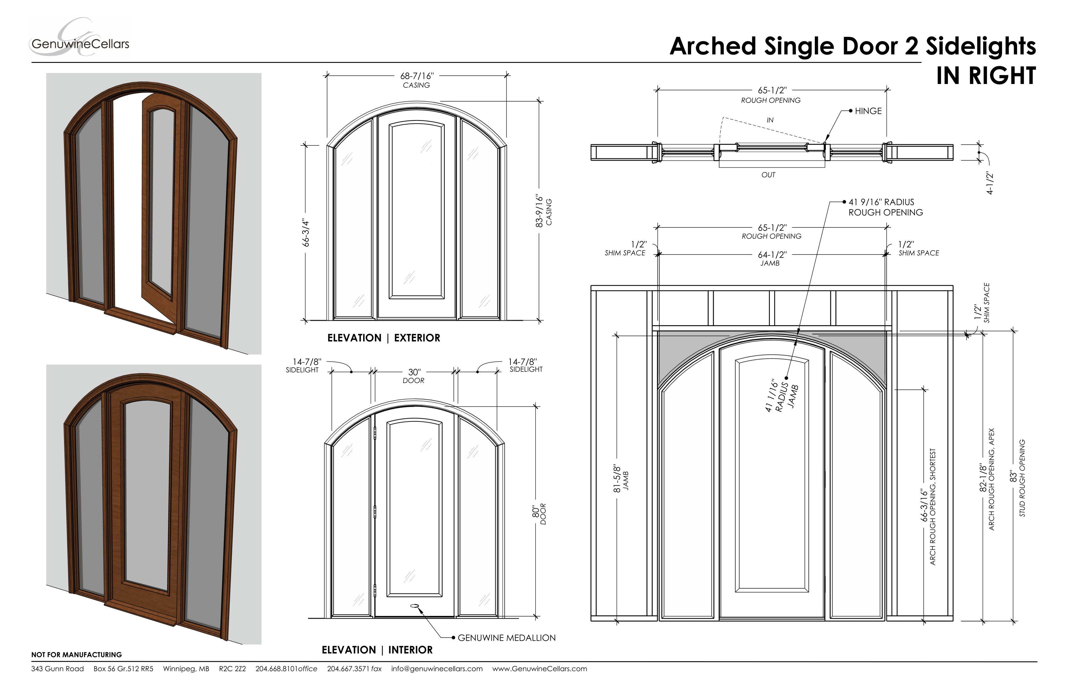 Arched Full Glass Single Cellar Door, 2 Sidelights