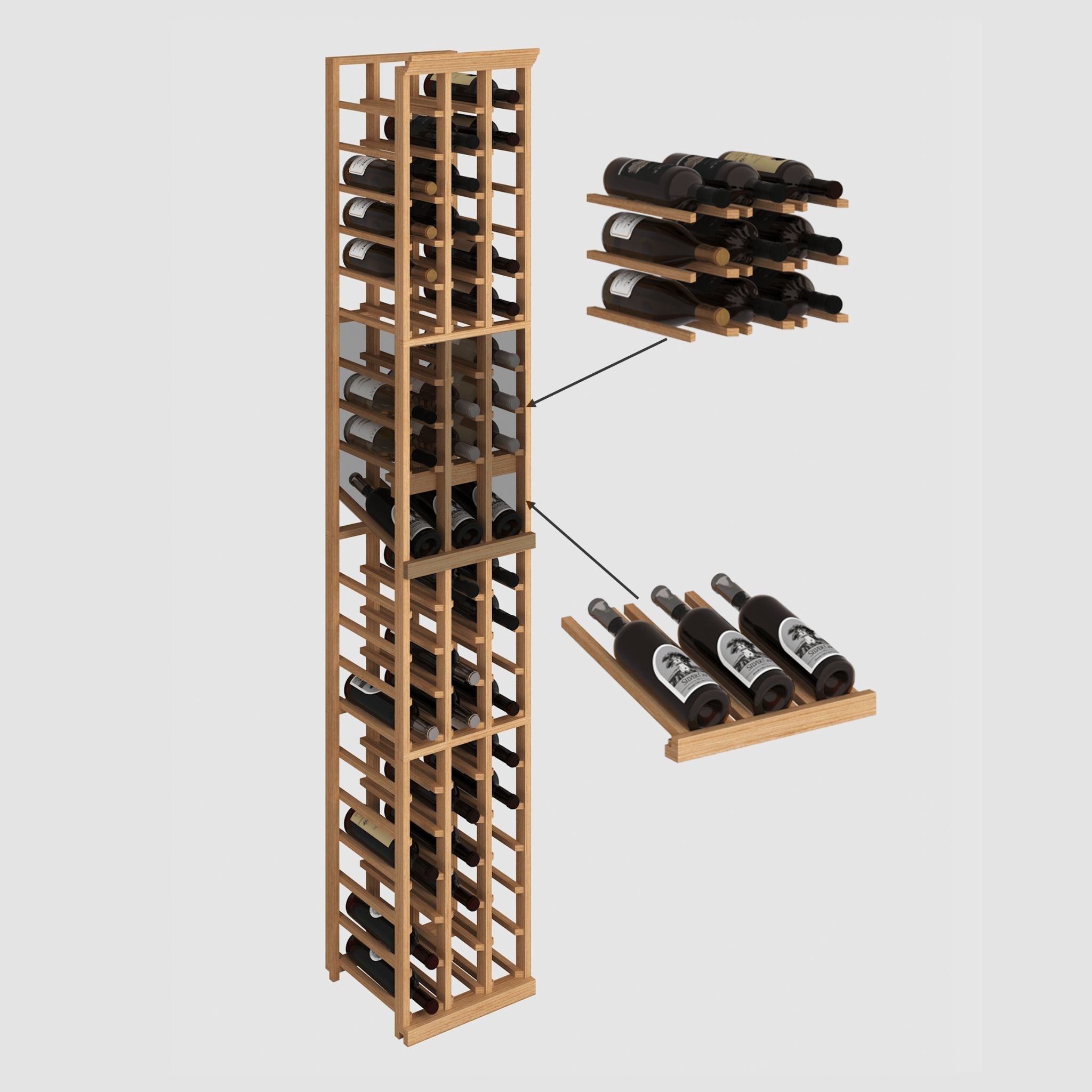 Elite Kit Rack 3-Column Modular Wine Rack  Mahogany  Genuwine Cellars Reserve