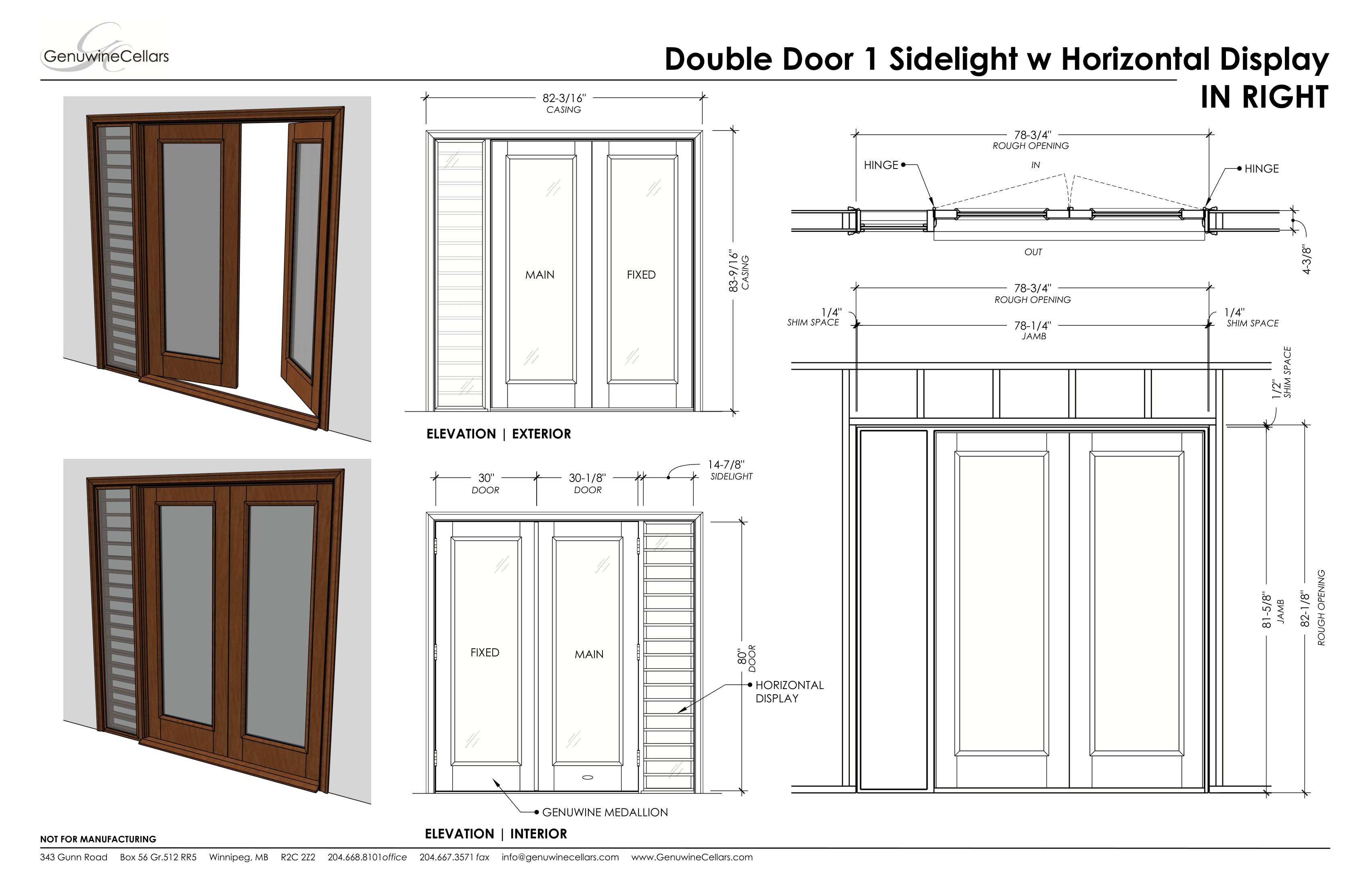 Full Glass Double Cellar Door, 1 Sidelight w/ Horizontal Display