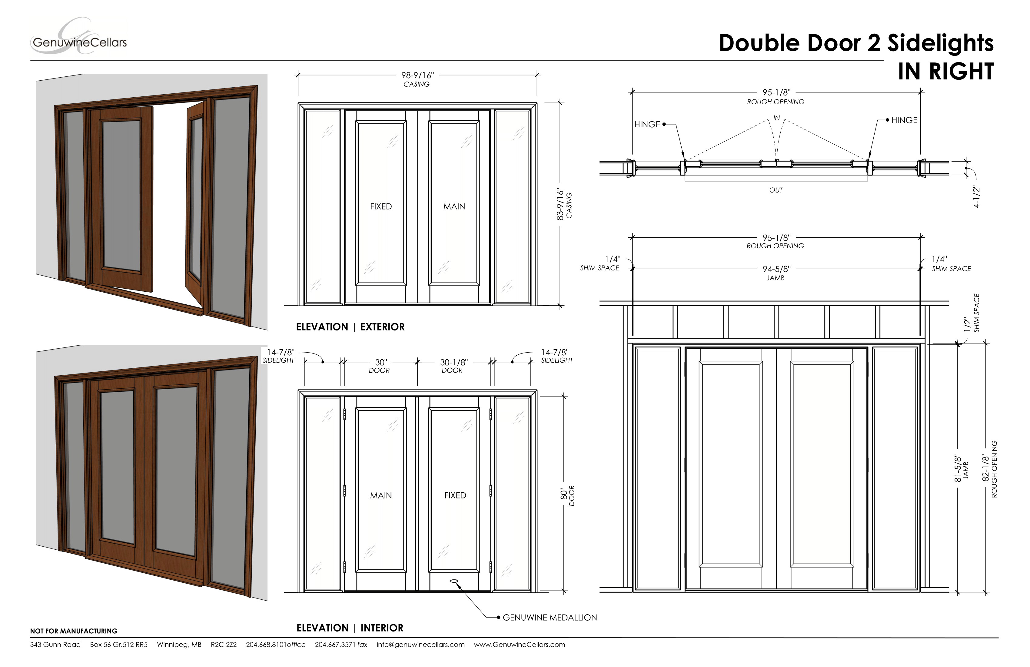 Full Glass Double Cellar Door, 2 Sidelights