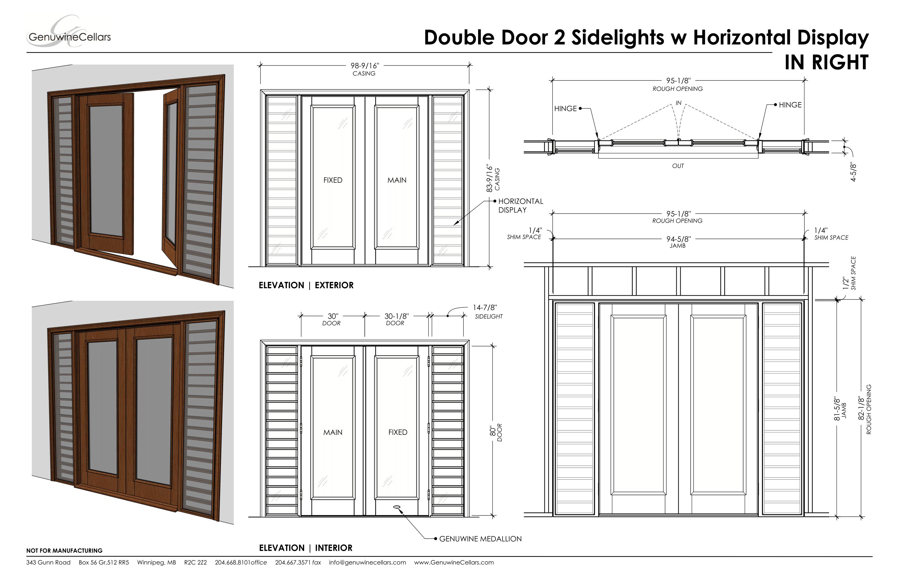 Full Glass Double Cellar Door, 2 Sidelights w/ Horizontal Displays