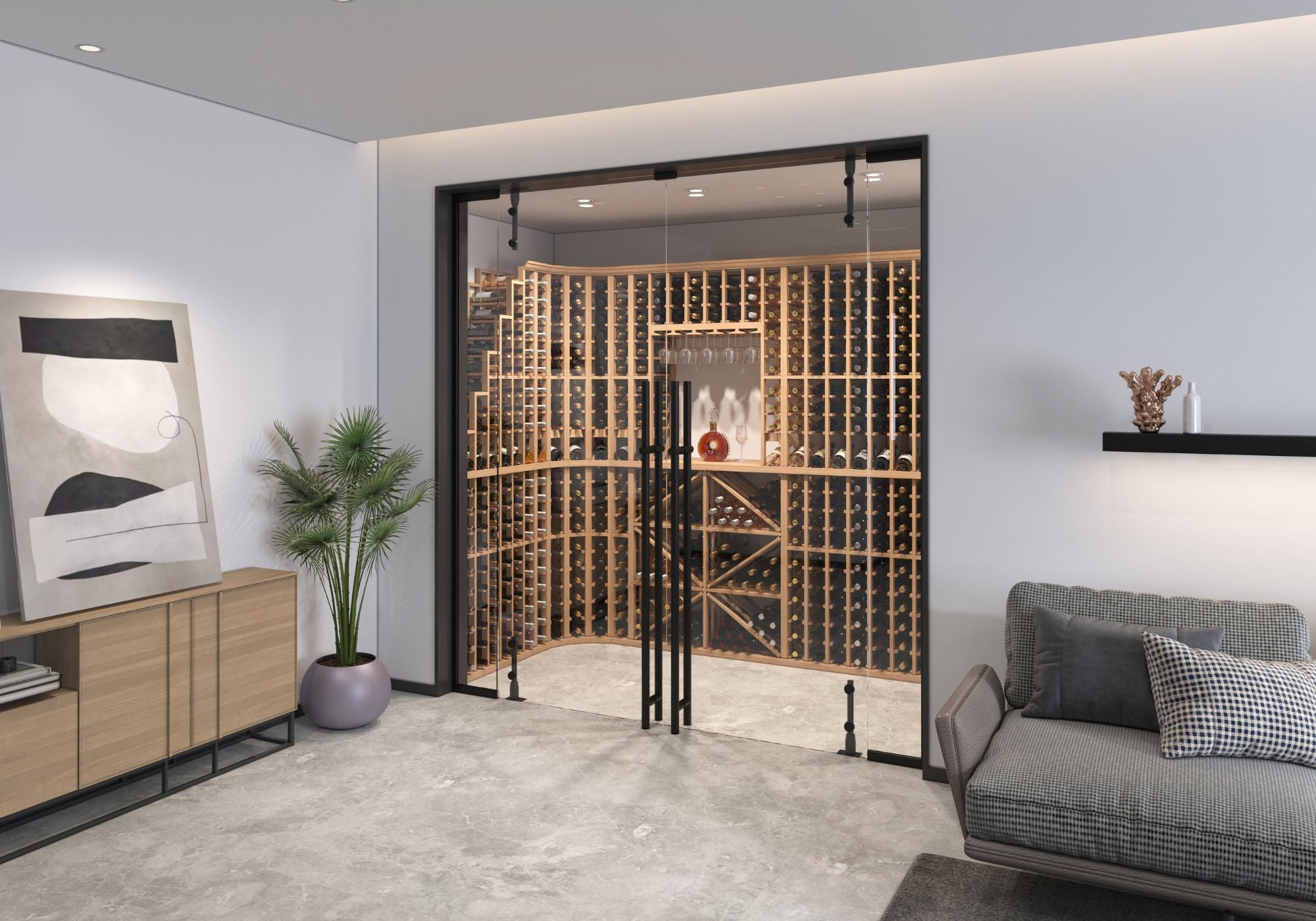 Living room wine closet with modular wine racks - Genuwine Cellars Reserve