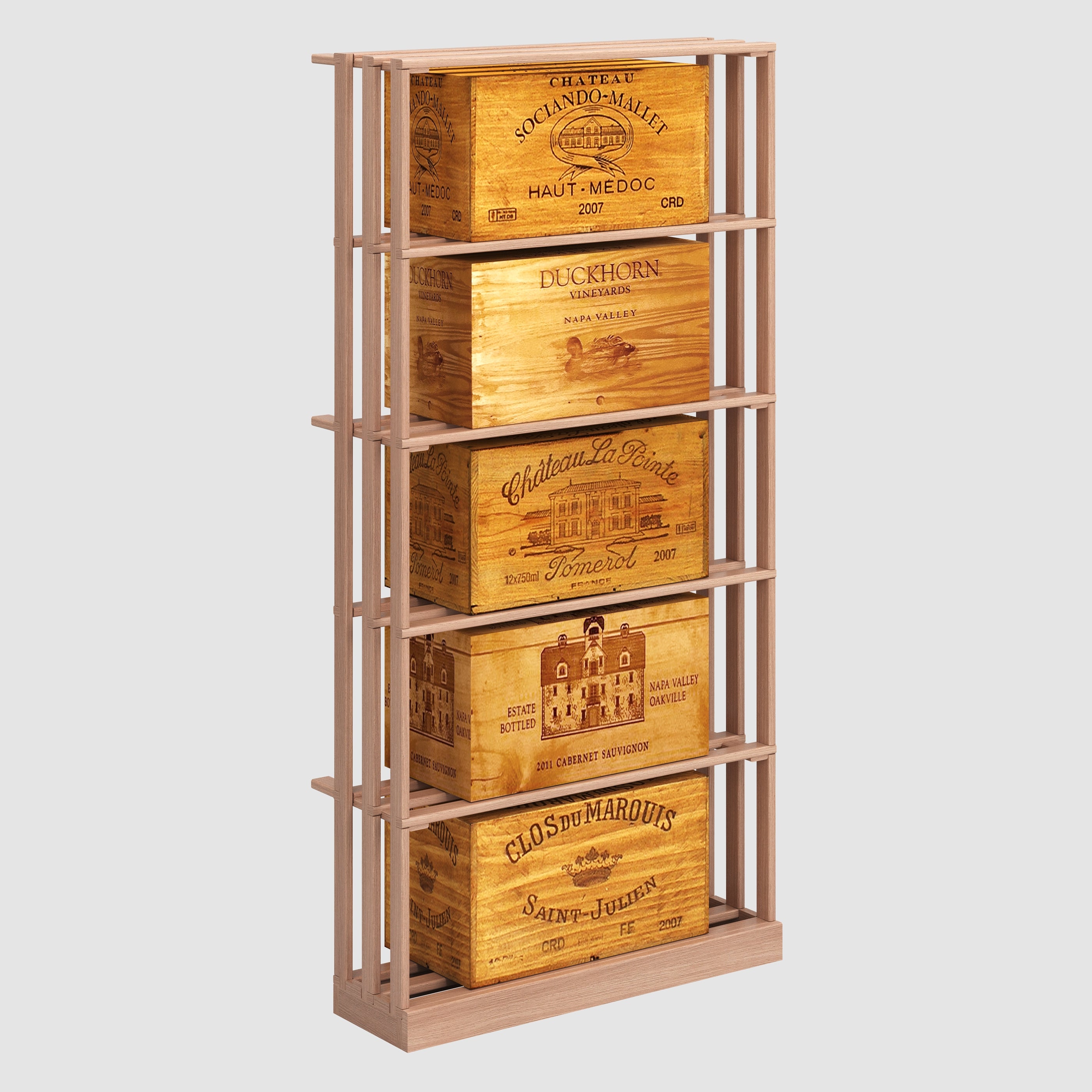 wooden wine rack for 5 wine cases with base mould - Genuwine Cellars Reserve
