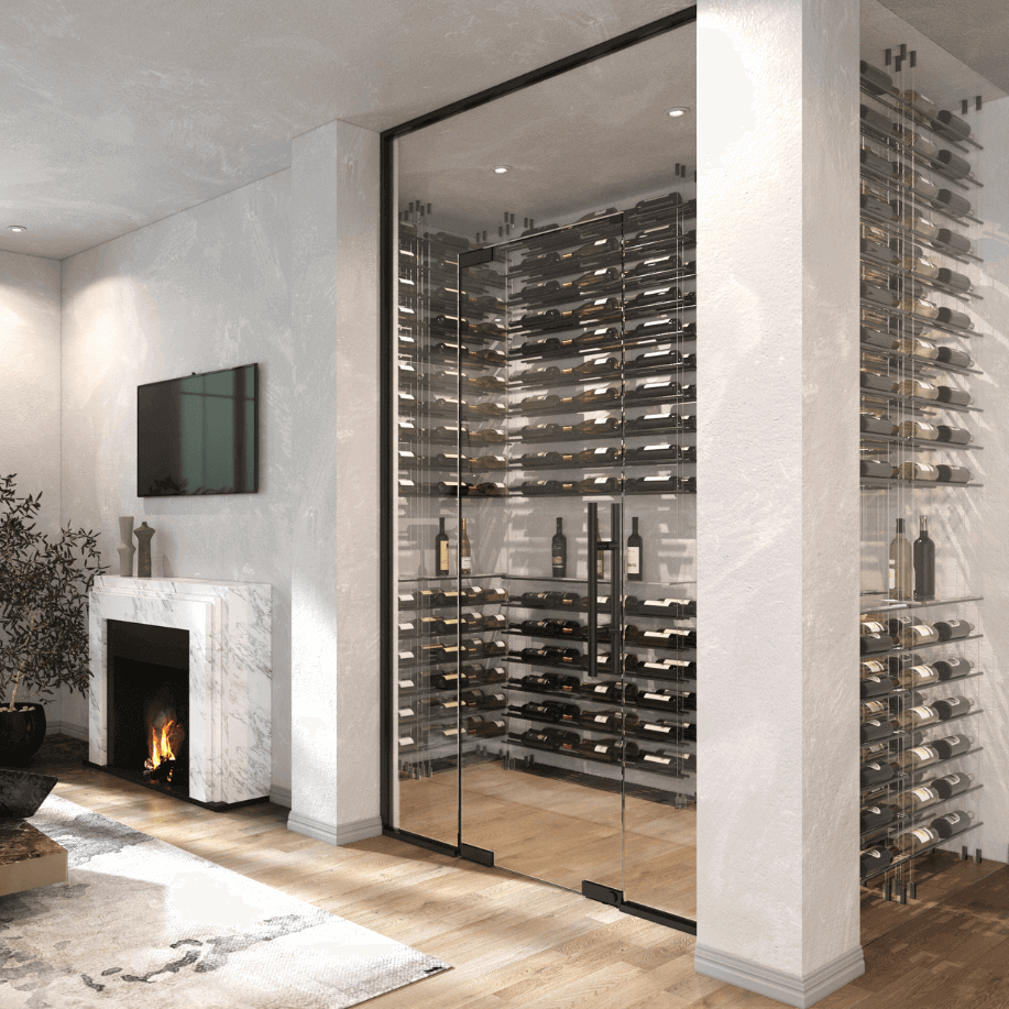 black metal wine rack in custom wine cellar - Genuwine Cellars Reserve