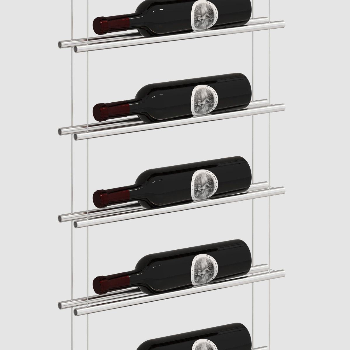 Modern floating wine rack - LABEL LINE Silver SINGLE BOTTLE WIDTH - Genuwine Cellars Reserve