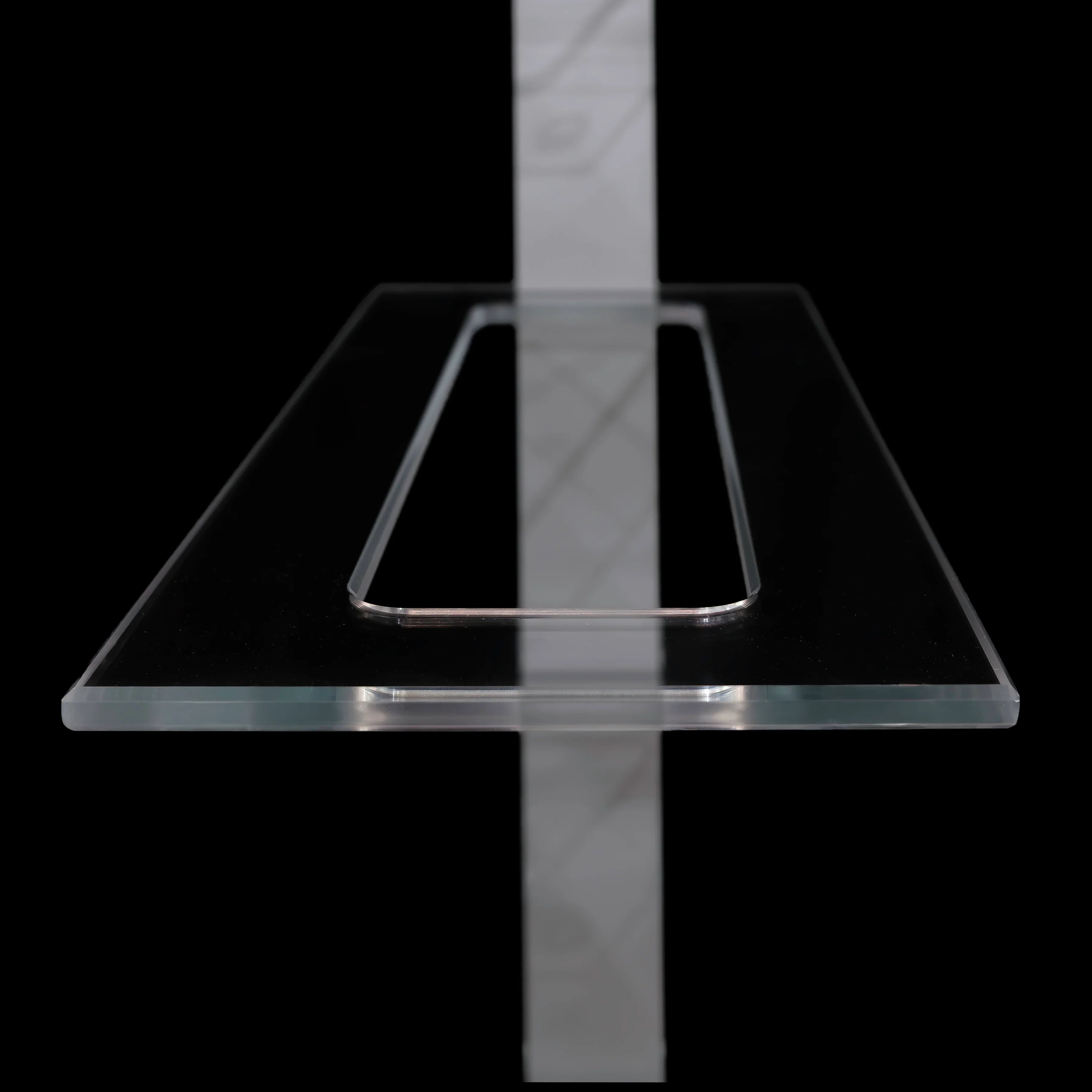 Set of clear acrylic shelves on a black premium wine rack with a Silver background