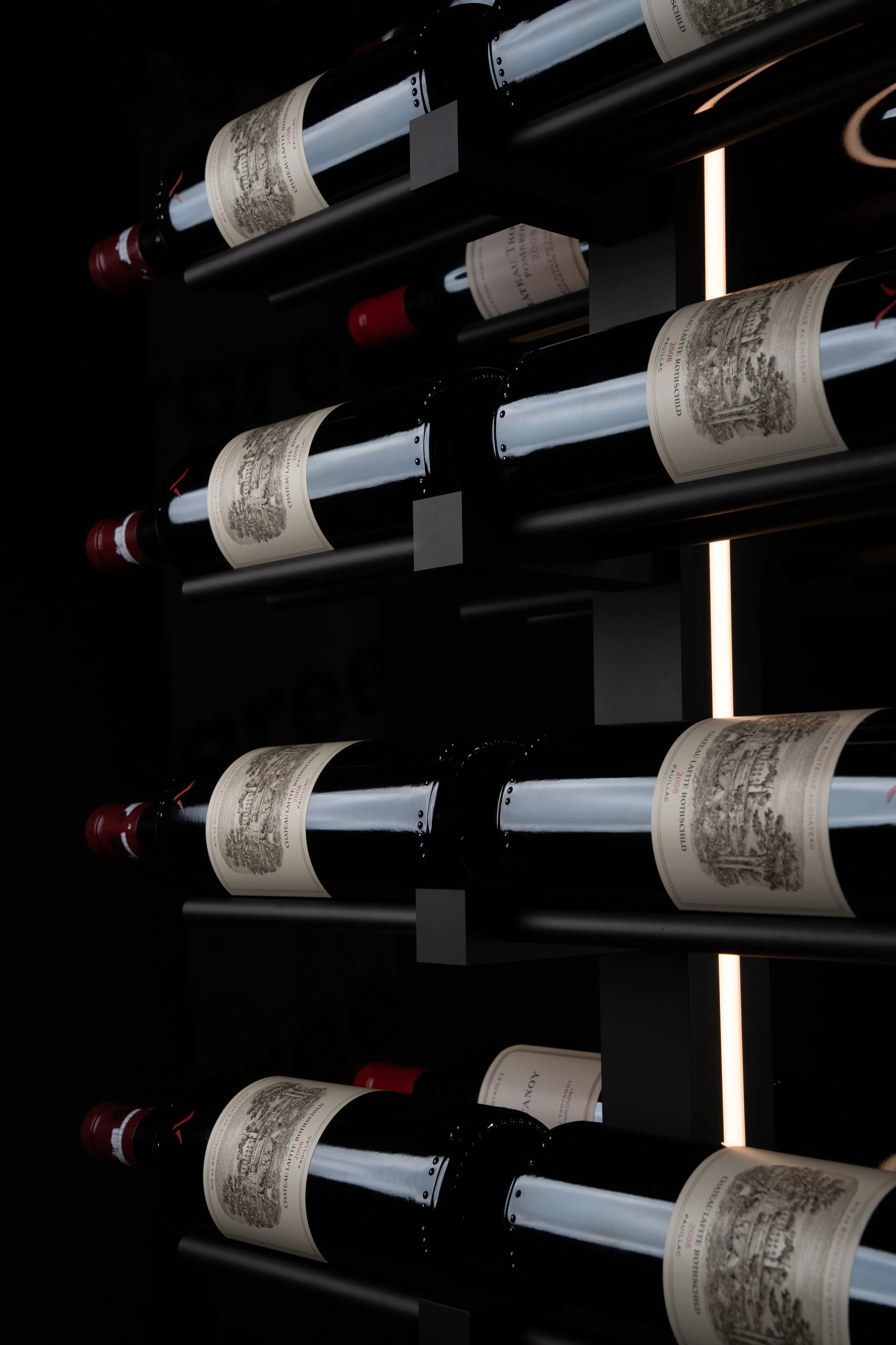 Wine bottles arranged on a dark background