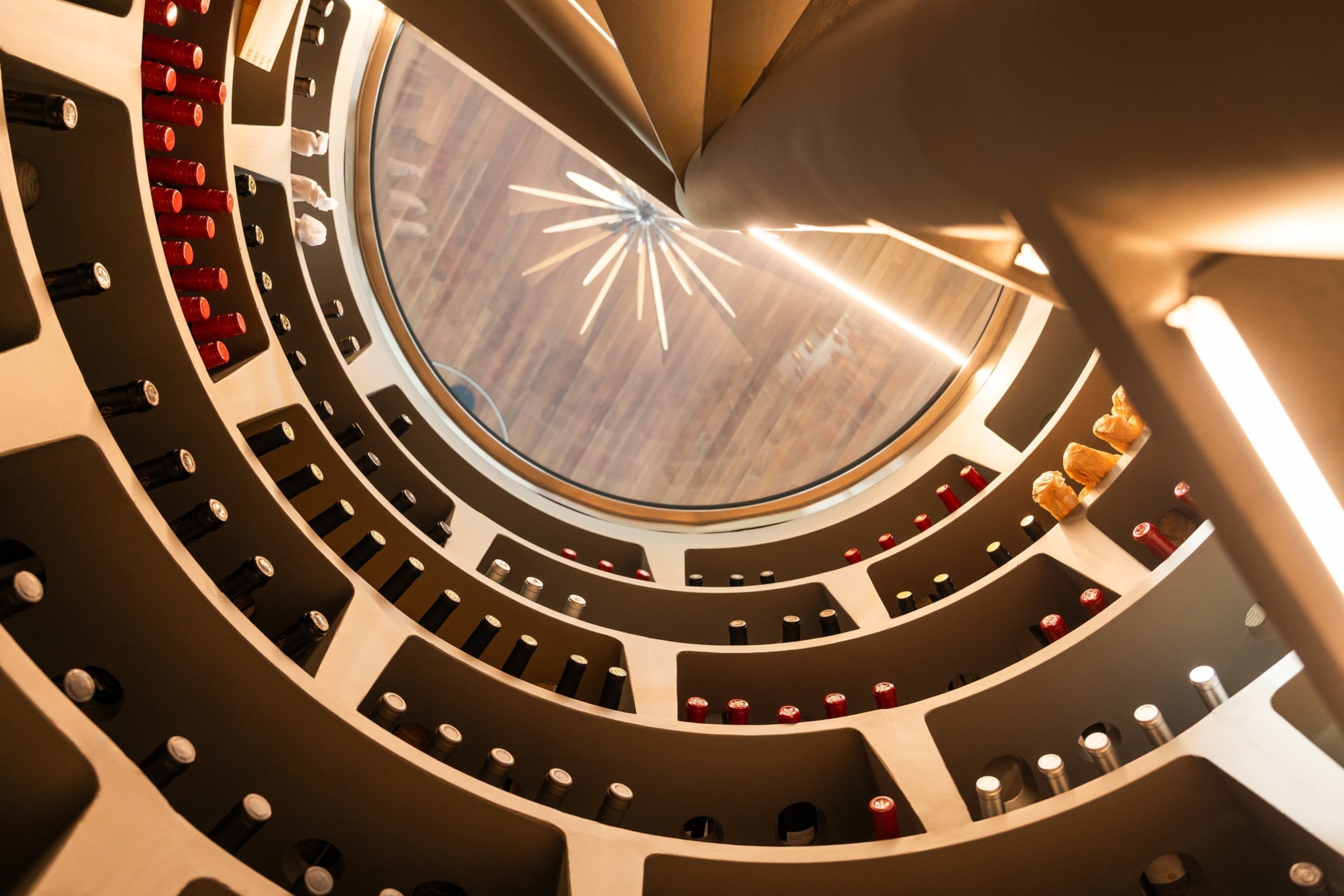 Spiral staircase with a circular atrium in the center