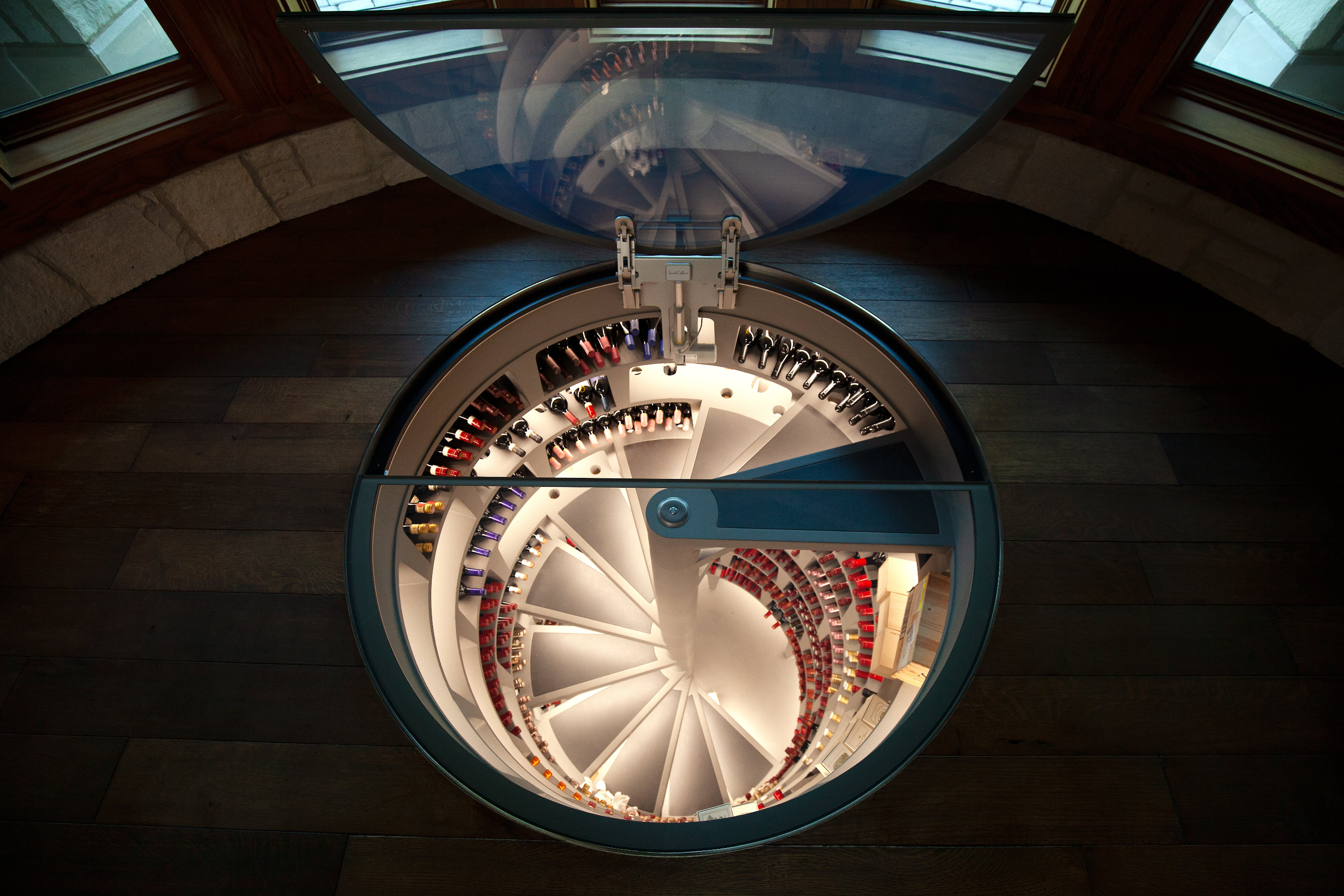 Stairwell with a spiral design inside a building