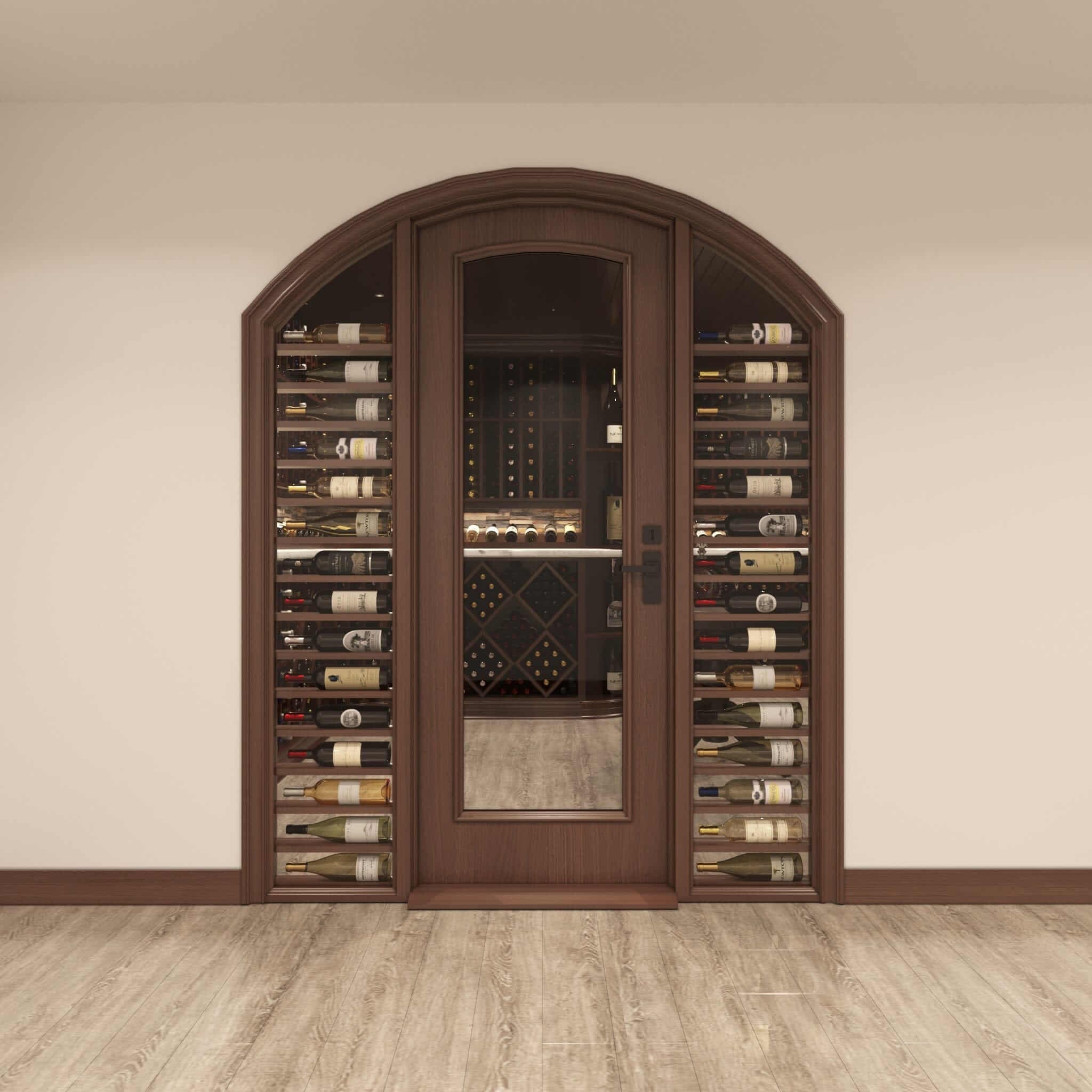 Arched Full Glass Door, Sidelights w/ Horizontal Displays