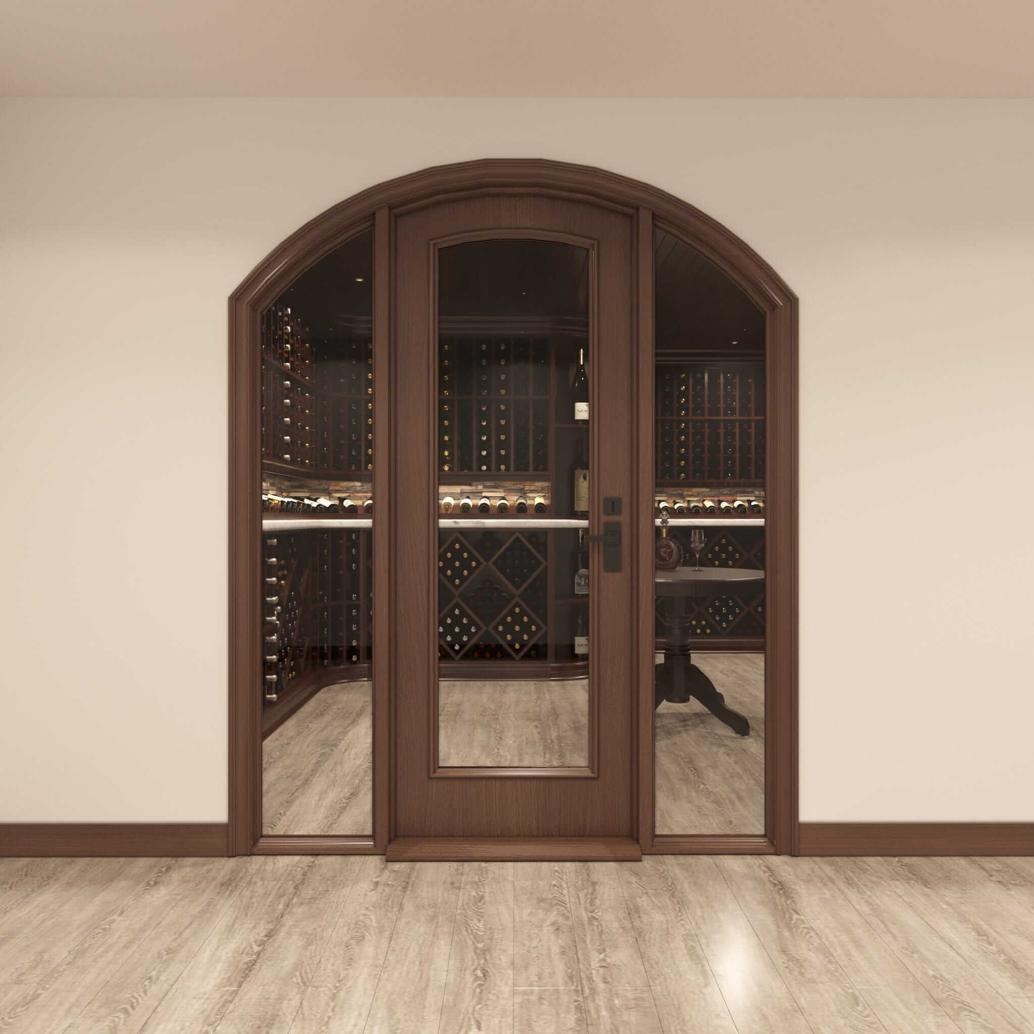 Arched Full Glass Single Cellar Door 2 Sidelights